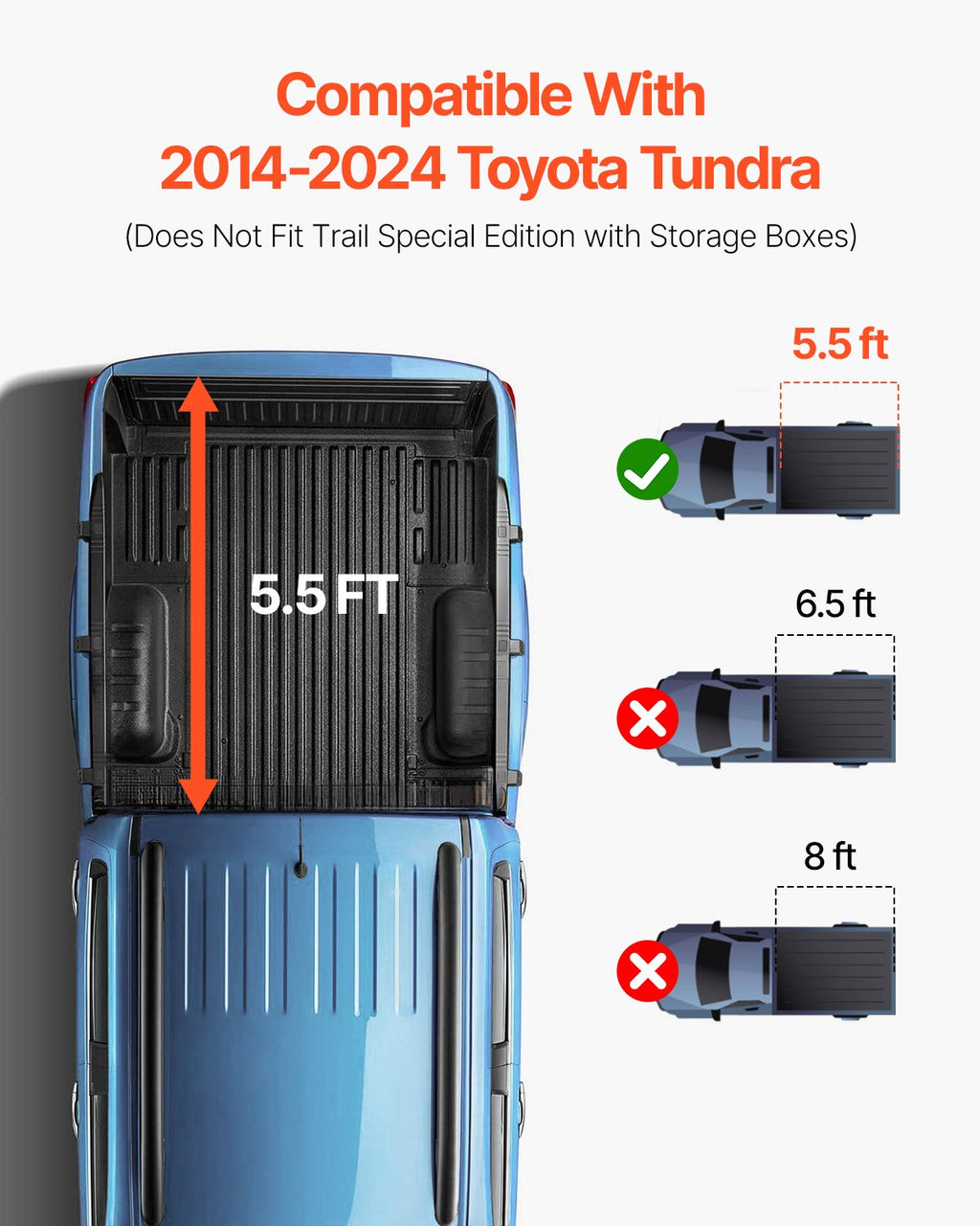 Sulankstomas pikapo kėbulo uždangalas VEVOR Toyota Tundra (2014–2024), 1,68 m kėbului