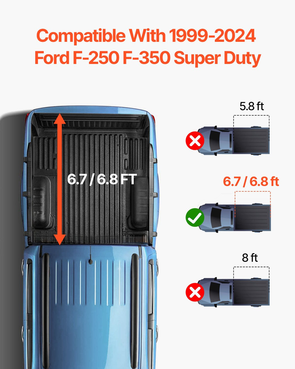 Sulankstomas pikapo kėbulo uždangalas VEVOR Ford F-250 F-350 (1999-2024), 6,75 pėdų kėbului