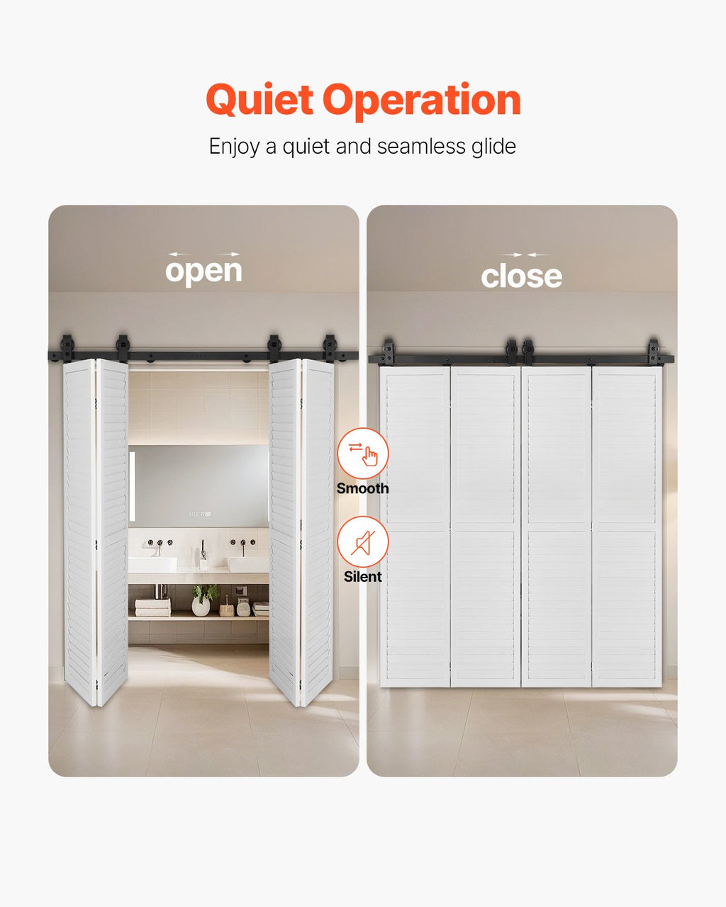 Sulankstomų stumdomų durų furnitūros komplektas VEVOR 60IN-2D-4K, 152 cm