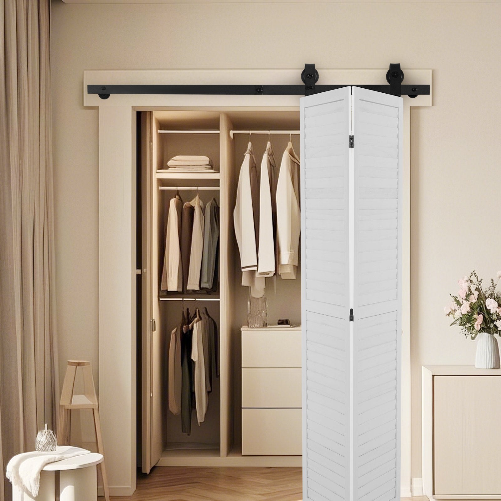 Sulankstomų stumdomų durų furnitūros komplektas VEVOR 52IN-2D-3K, 132 cm