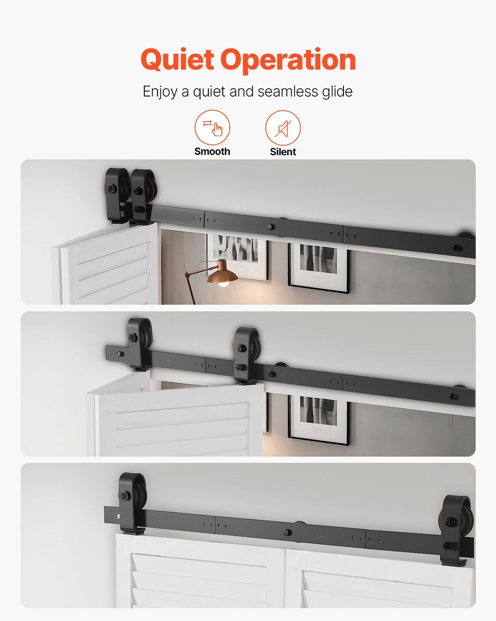 Sulankstomų stumdomų durų furnitūros komplektas VEVOR 40IN-3D-3K, 101,6 cm ilgio