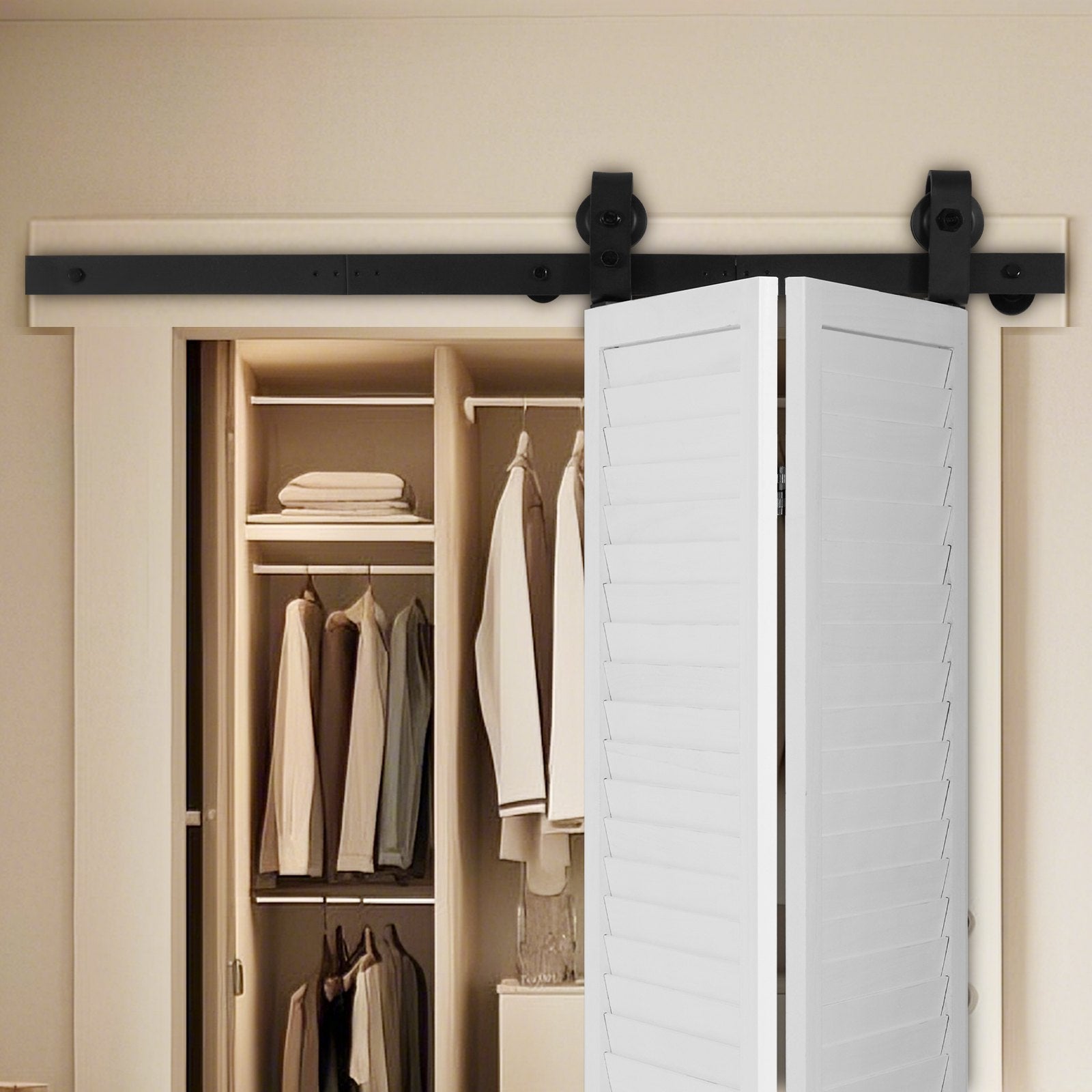 Sulankstomų stumdomų durų furnitūros komplektas VEVOR 40IN-3D-3K, 101,6 cm ilgio