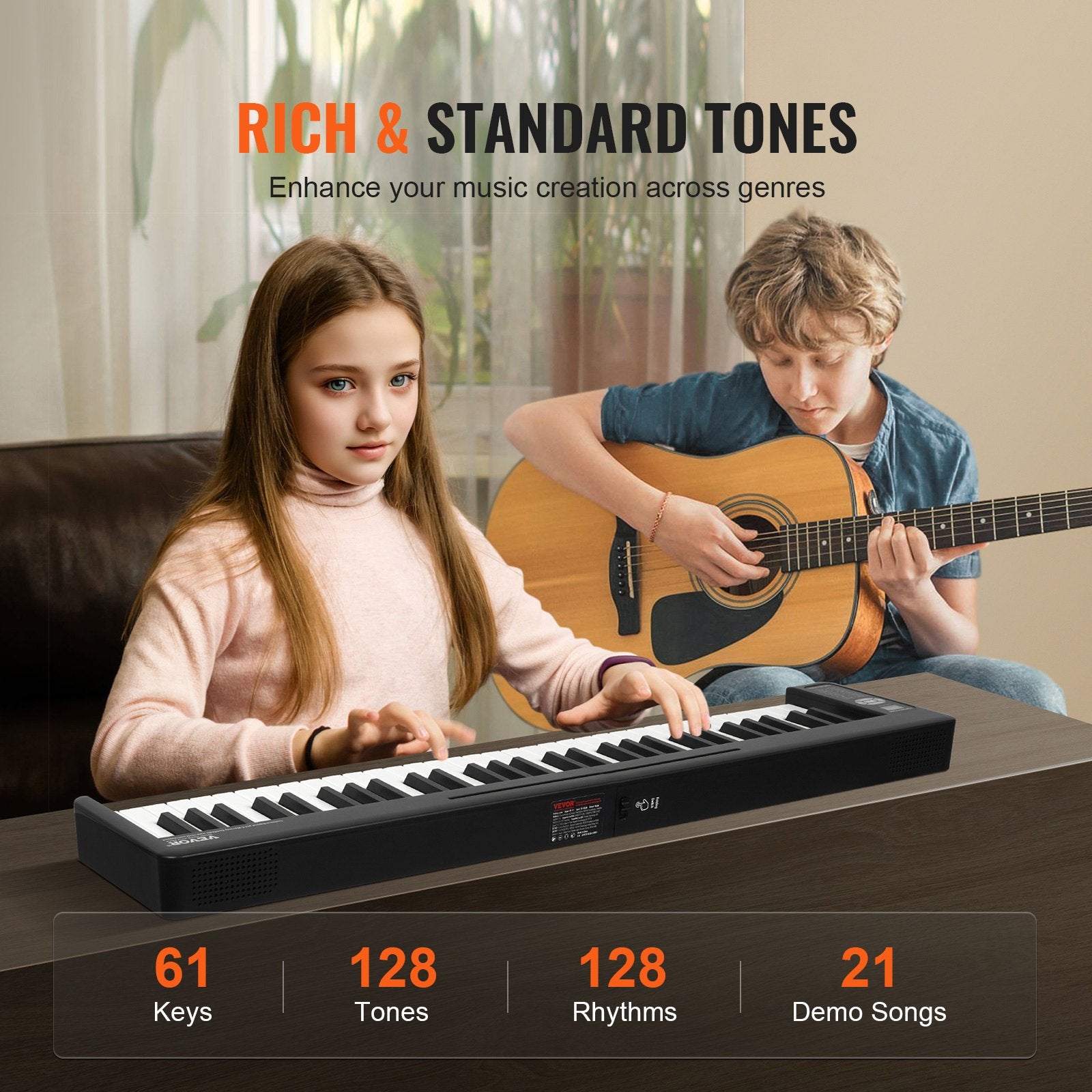 Sulankstomas skaitmeninis pianinas VEVOR BX-11, 61 klavišas