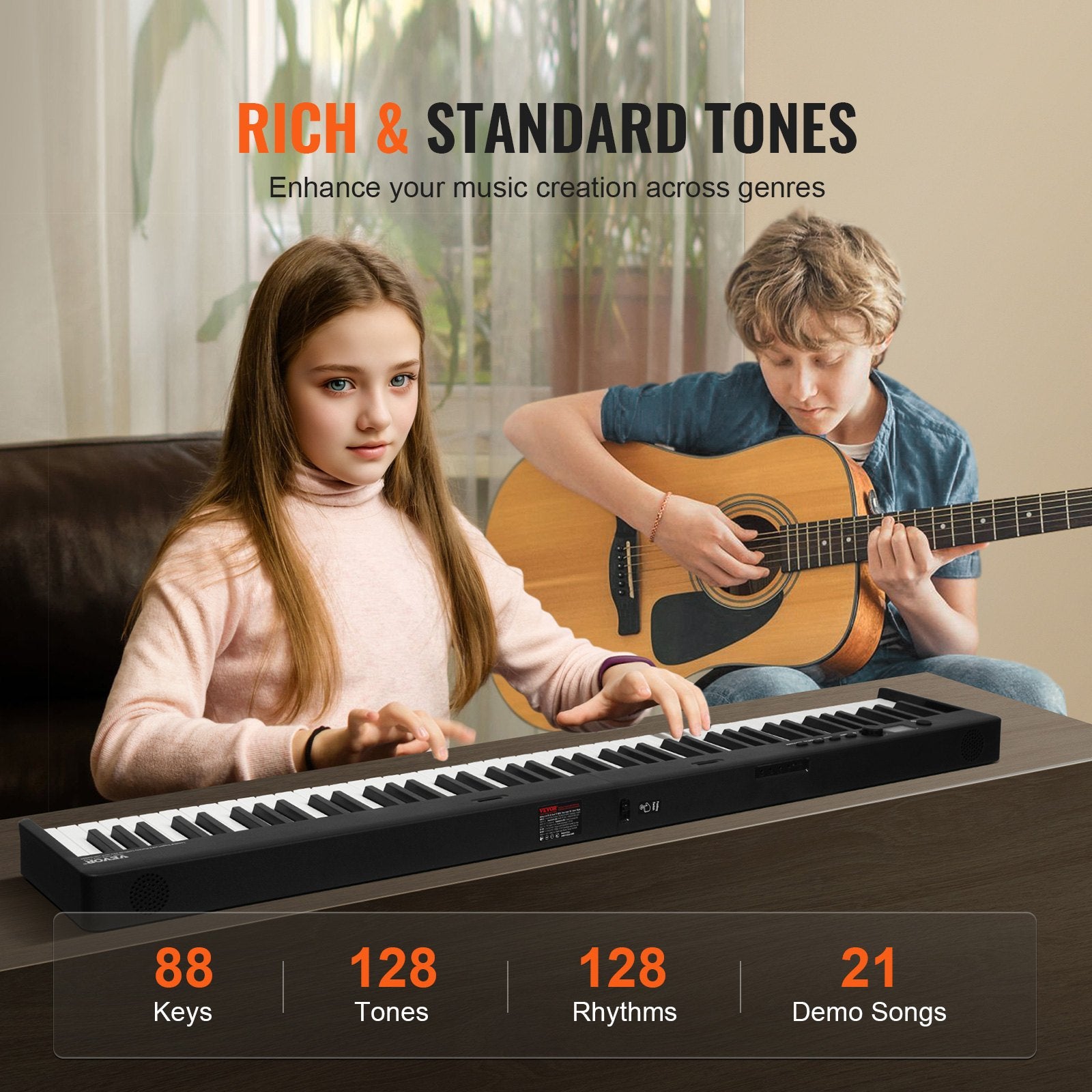 Sulankstomas skaitmeninis pianinas VEVOR BX-20, 88 klavišai