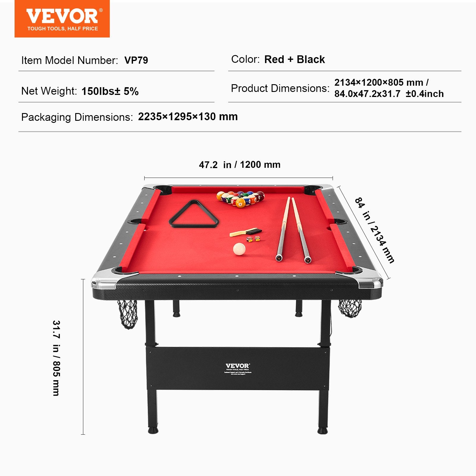 Biliardo stalas VEVOR VP79, 213 cm