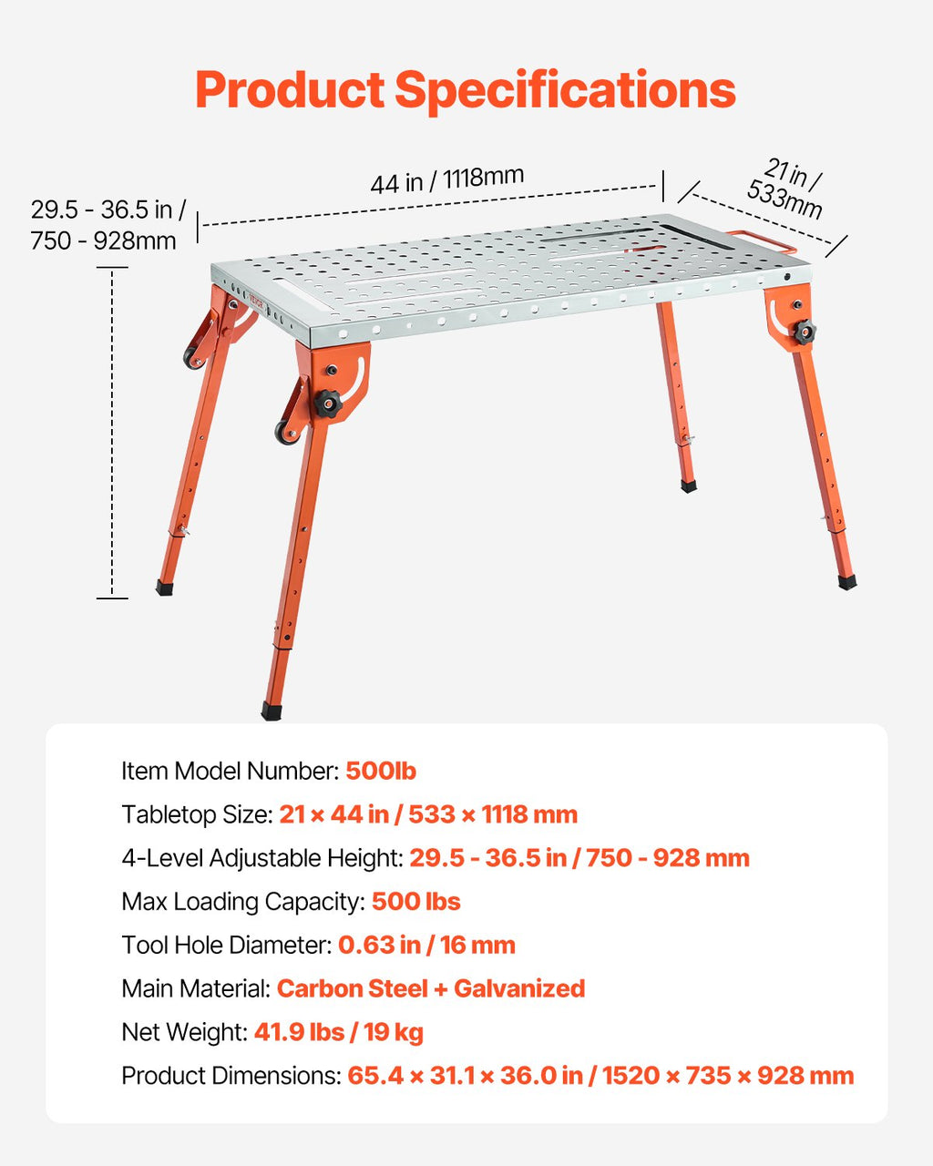 Sulankstomas suvirinimo stalas VEVOR 500lb, 227 kg keliamoji galia