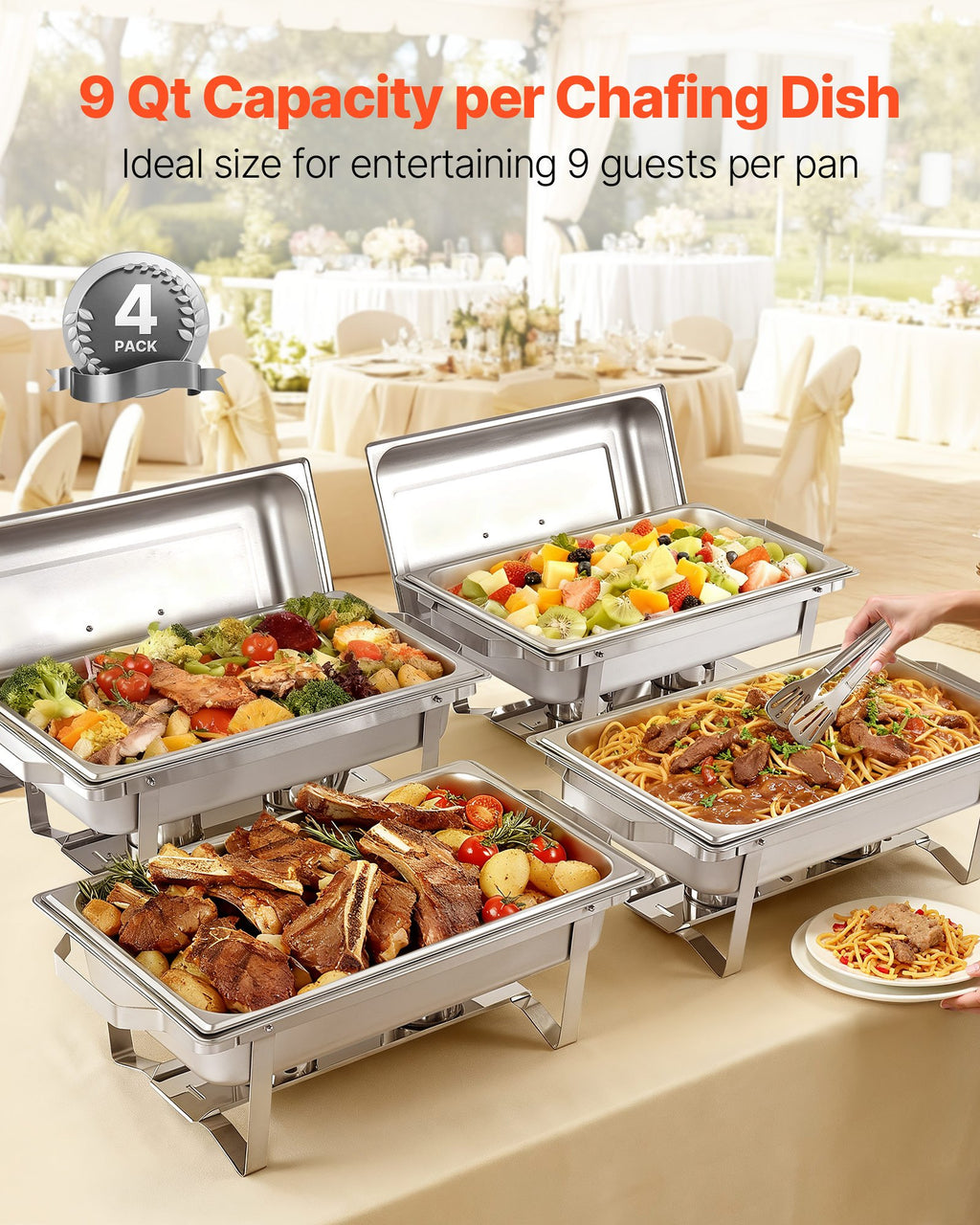 Maisto šildytuvas (Chafing Dish) VEVOR HZ-433, 4 vnt. rinkinys, 9,91 l