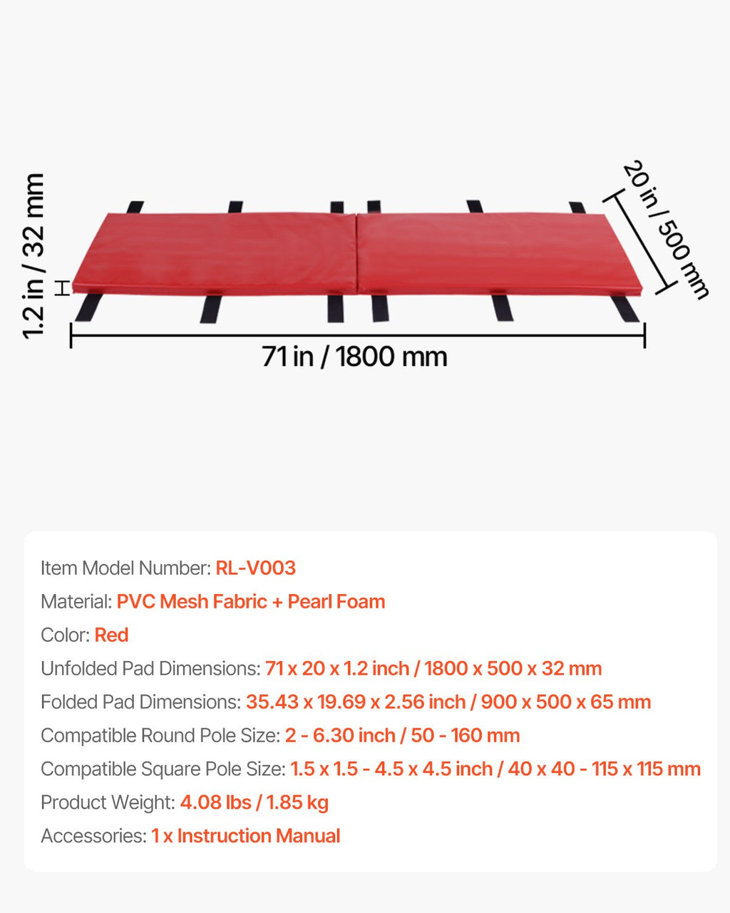 Krepšinio stovo apsauga VEVOR RL-V003, 180 cm aukščio