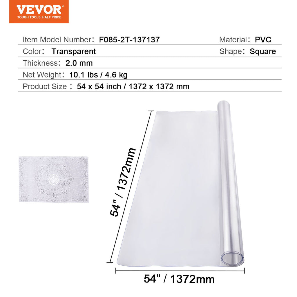 Plastikinė stalo apsauga VEVOR F085-2T-137137, 137x137 cm