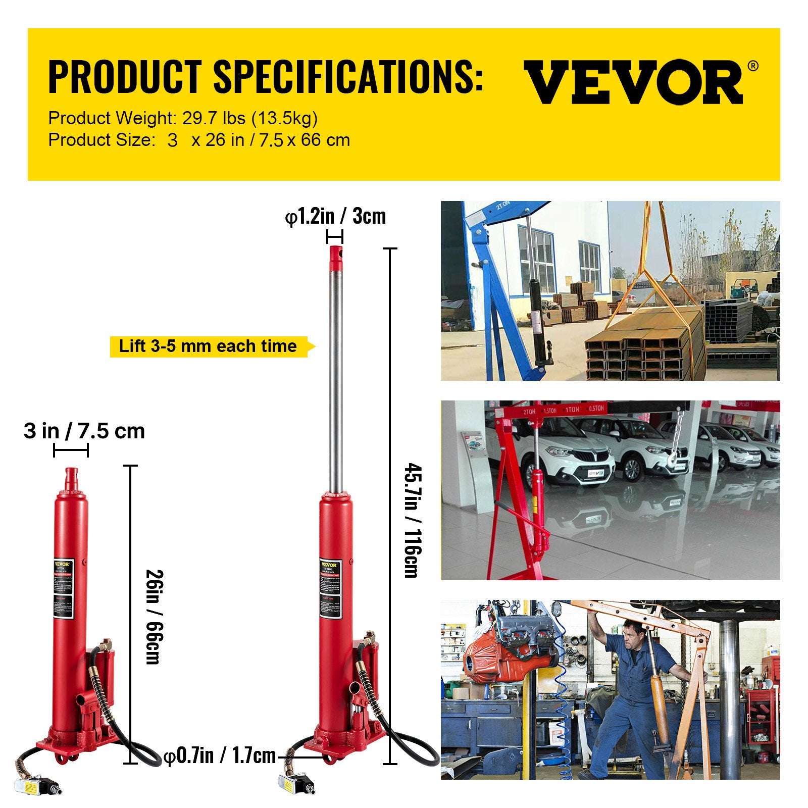 Hidraulinis/pneumatinis kėliklis VEVOR VV-QCGQJD-HODJ-12T, 8 t