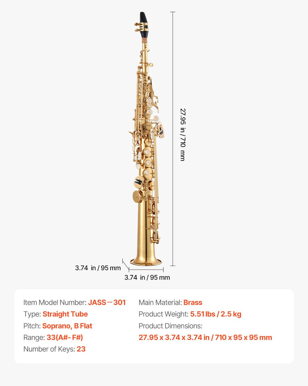 Tiesus soprano saksofonas VEVOR JASS-301, B flat