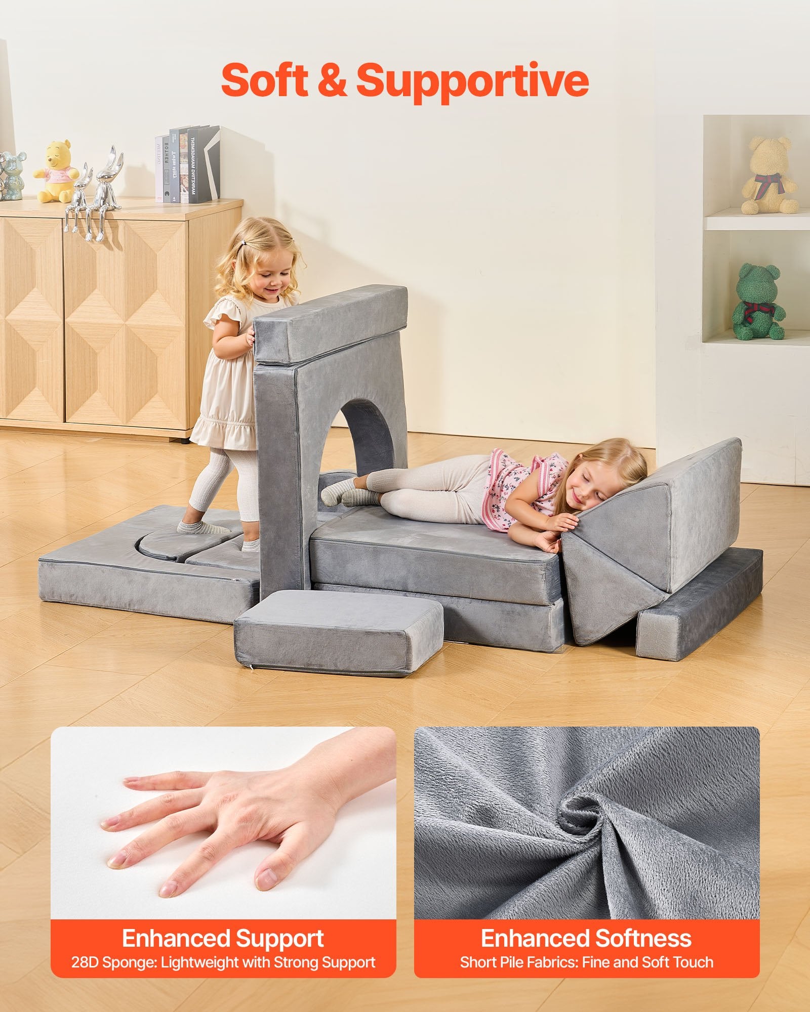 Modulinė vaikiška žaidimų sofa VEVOR SF-1790, 14 dalių rinkinys