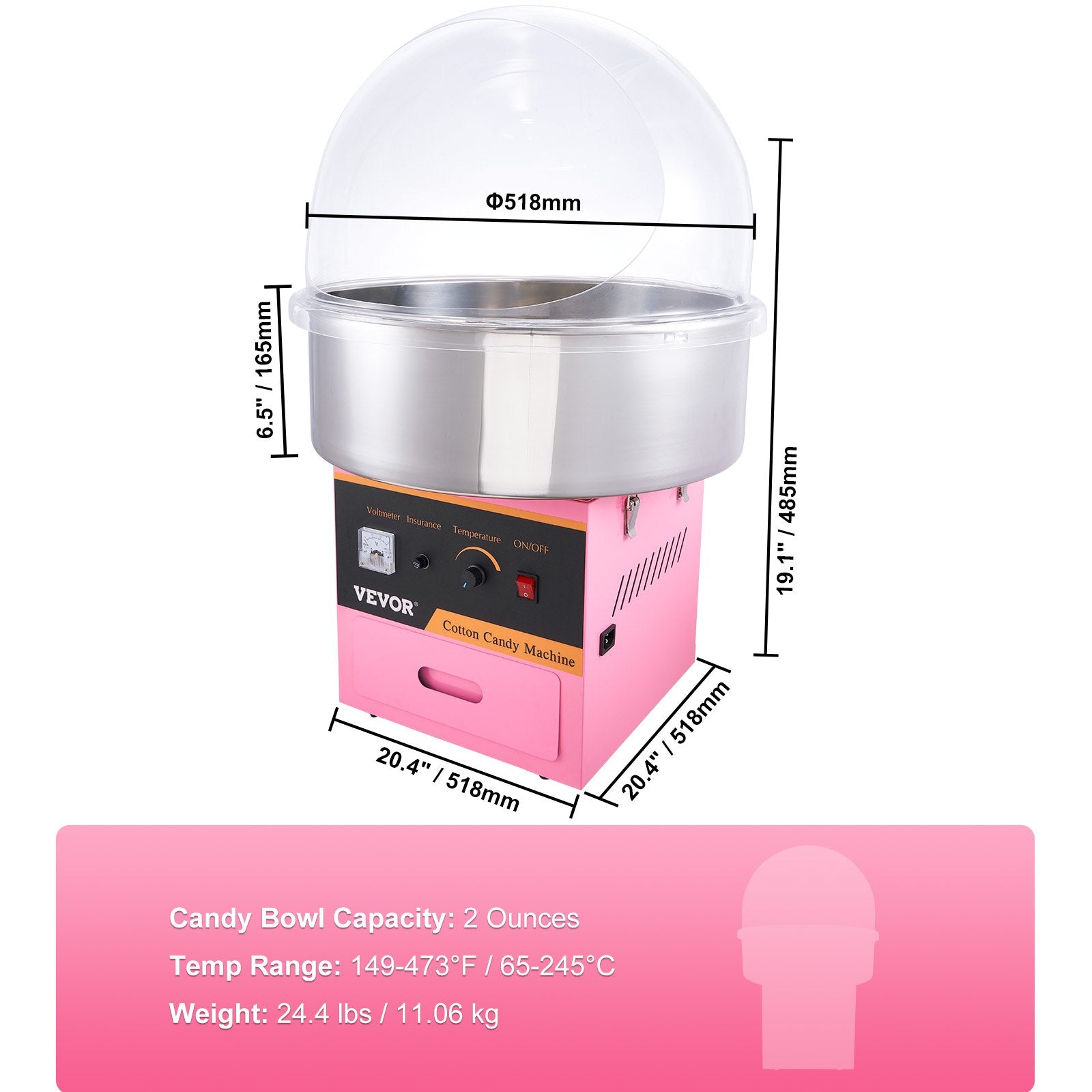 Cukraus vatos gaminimo aparatas VEVOR, 1000 W