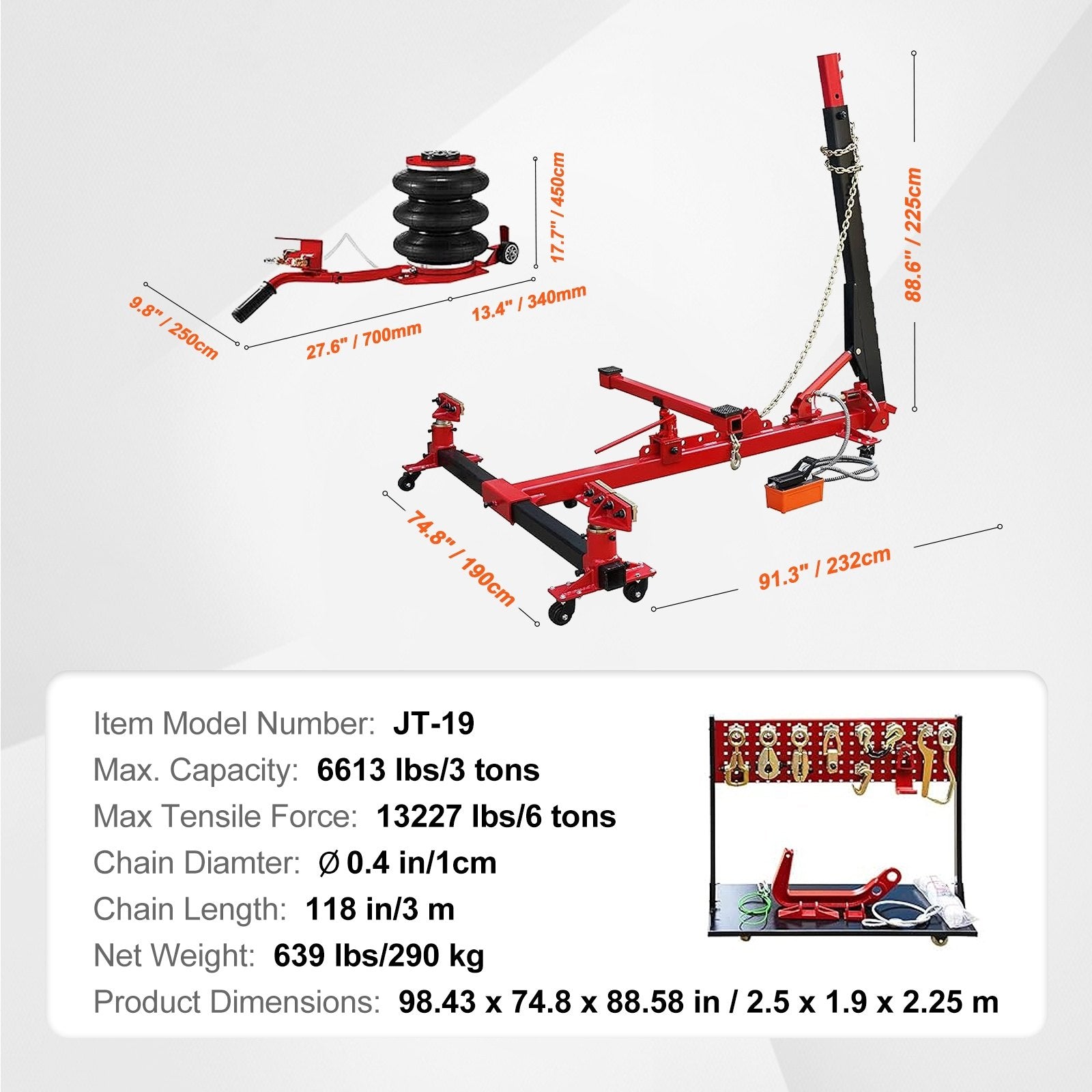 Kėbulo tiesinimo stendas VEVOR JT-19, 6 tonų tempimo galia