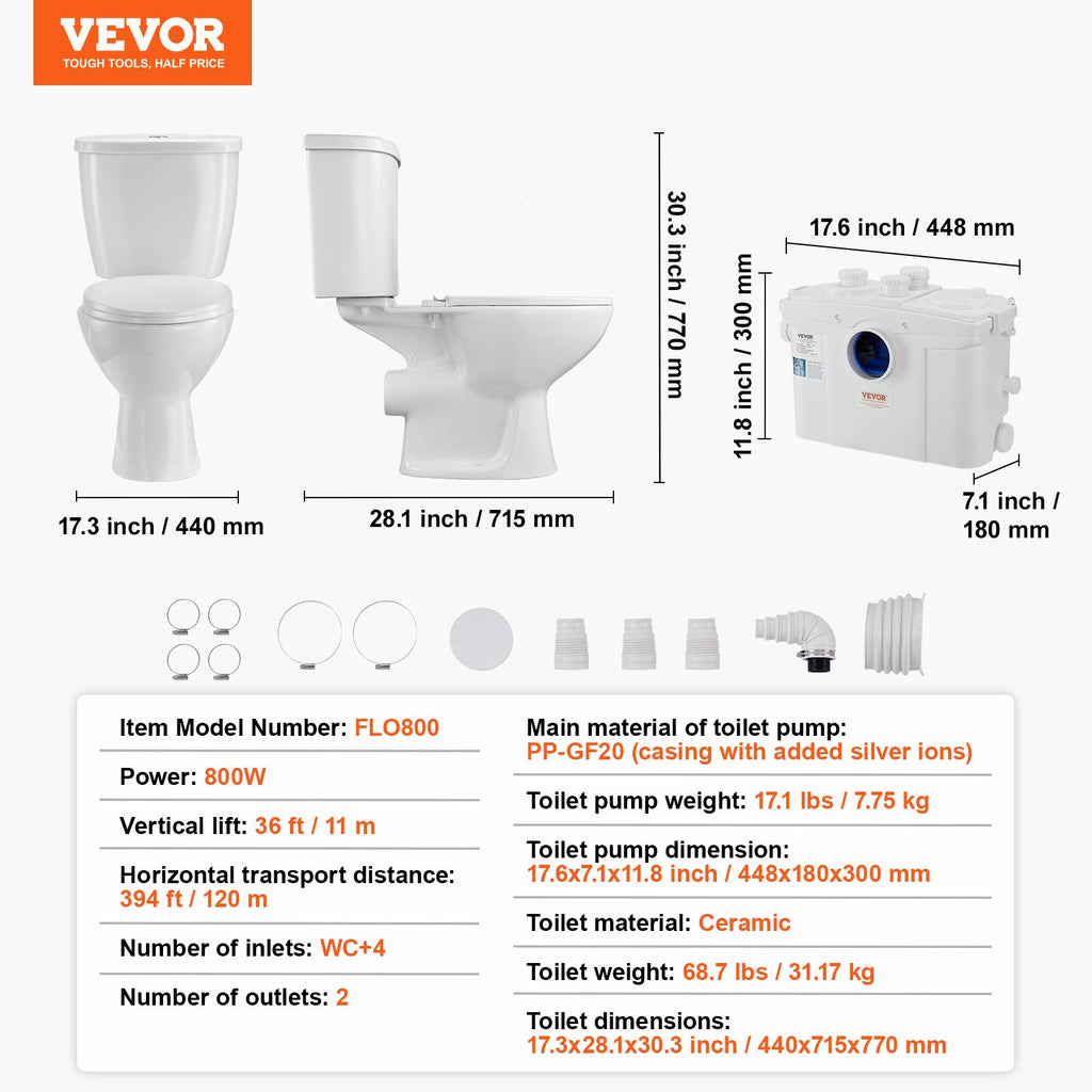WC sistema su smulkintuvu VEVOR FLO800, 800 W