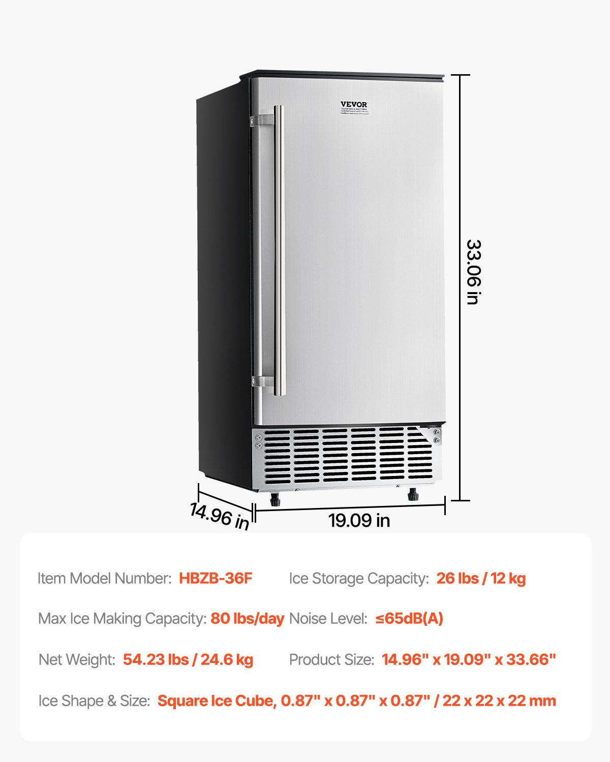 Įmontuojamas ledo generatorius VEVOR HBZB-36F, 36 kg/parą