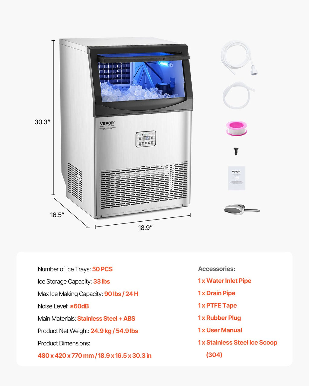 Pramoninis ledo generatorius VEVOR CIM-500T, 40 kg/24 val.