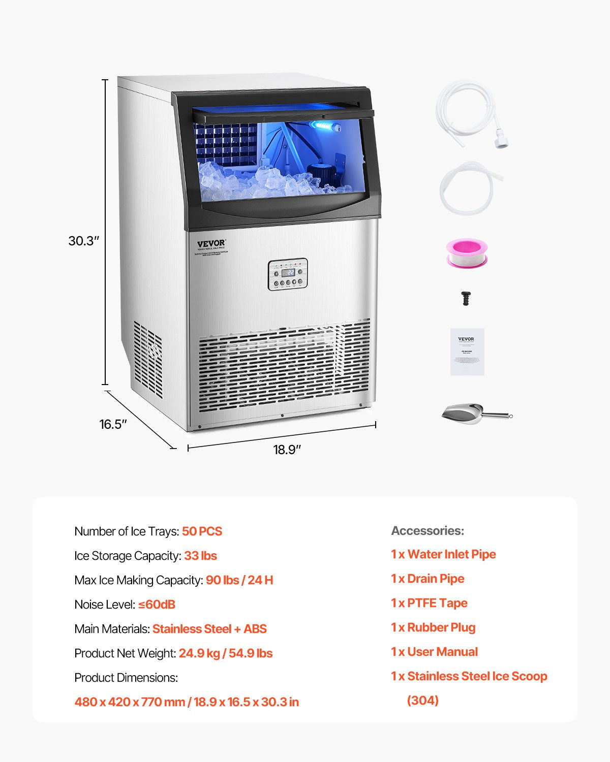 Pramoninis ledo generatorius VEVOR CIM-500T, 40 kg/24 val.