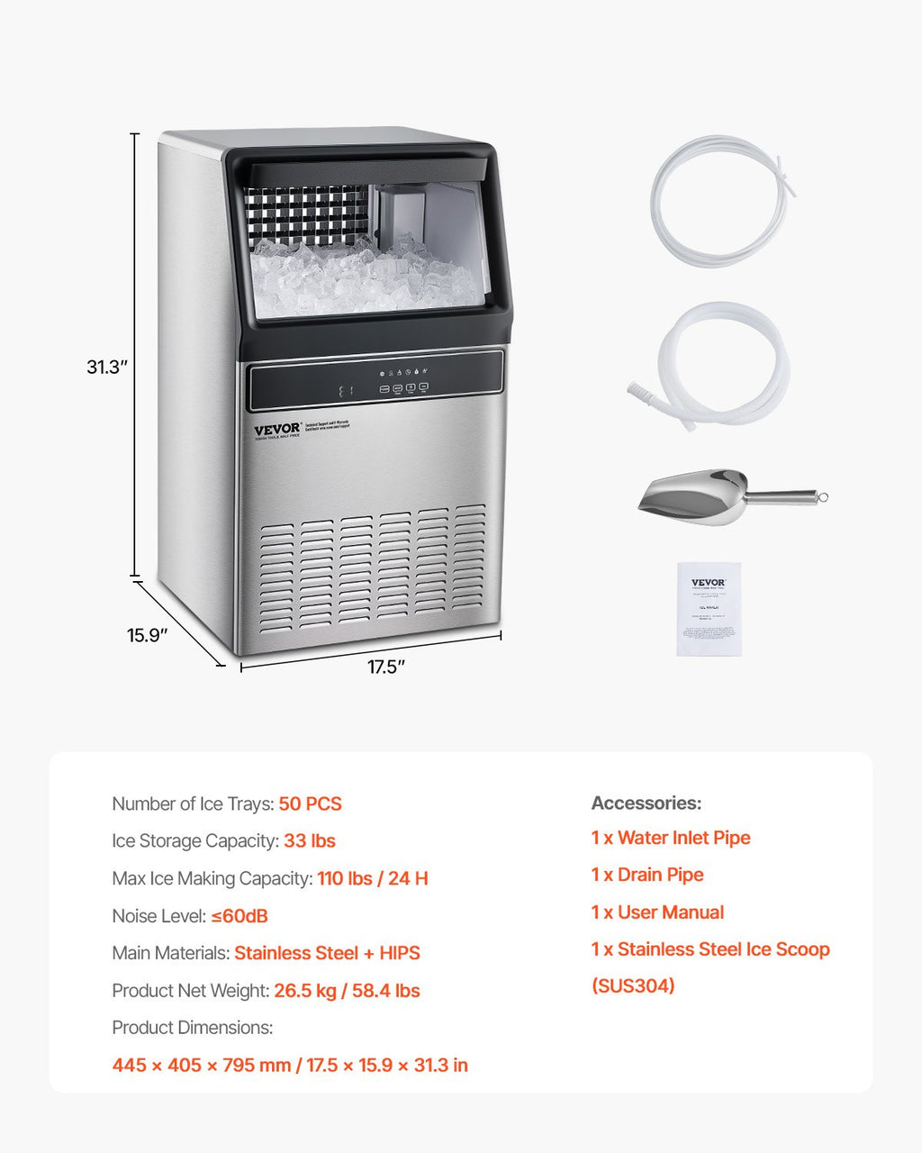 Ledo gaminimo aparatas VEVOR IMC9000B-CB, 50 kg/24 val.