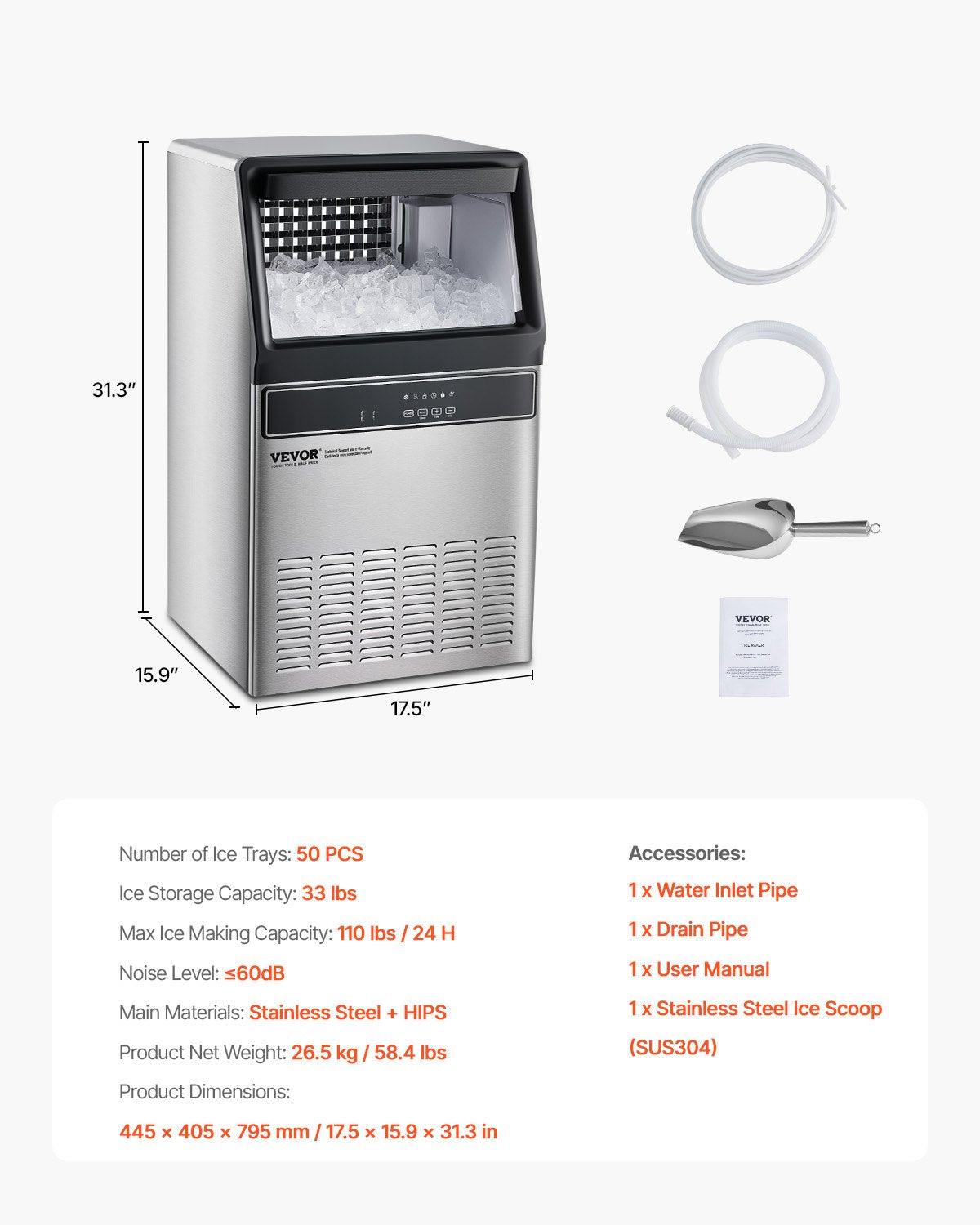Ledo gaminimo aparatas VEVOR IMC9000B-CB, 50 kg/24 val.