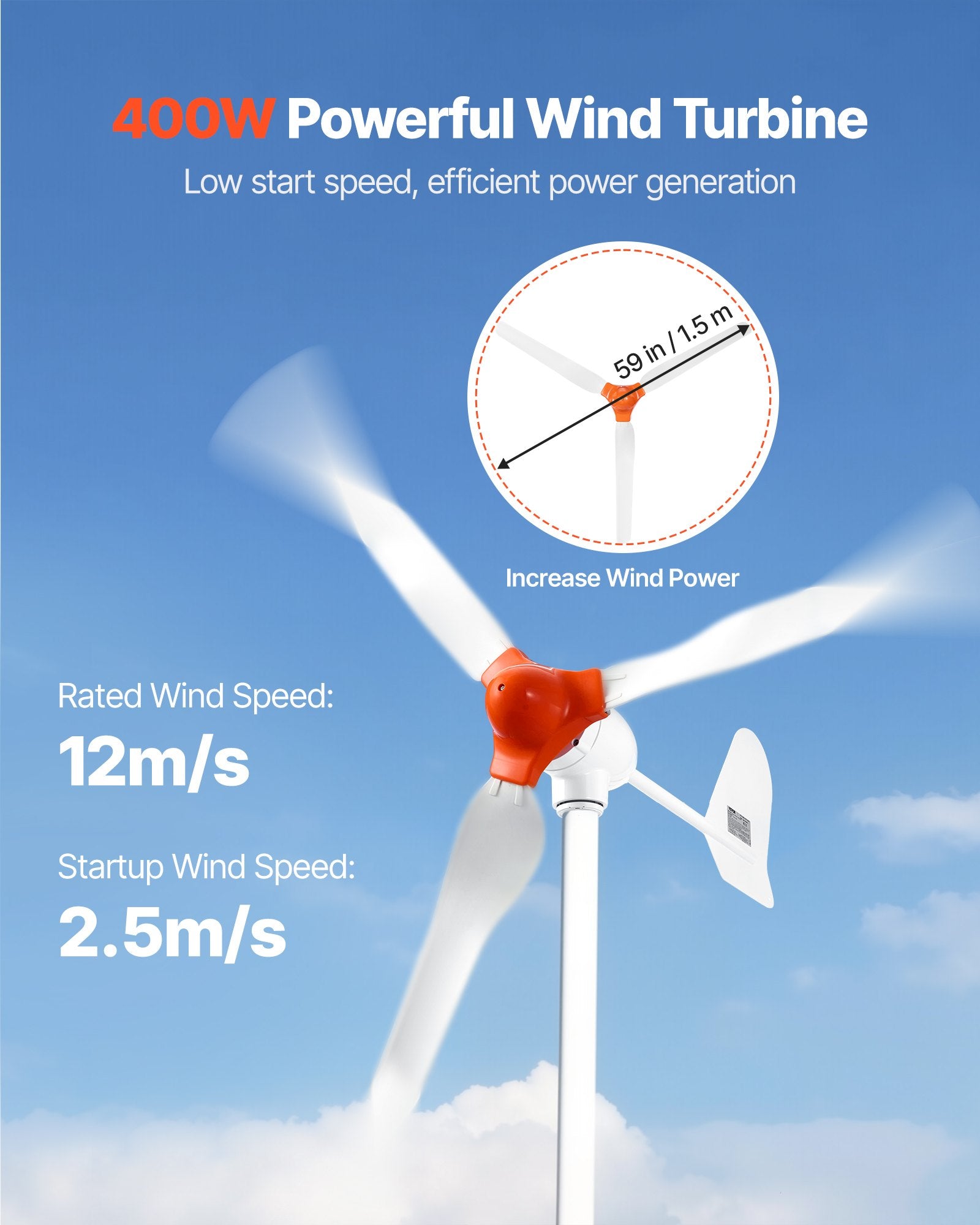 Saulės ir vėjo energijos rinkinys VEVOR 600W, su 100Ah akumuliatoriumi