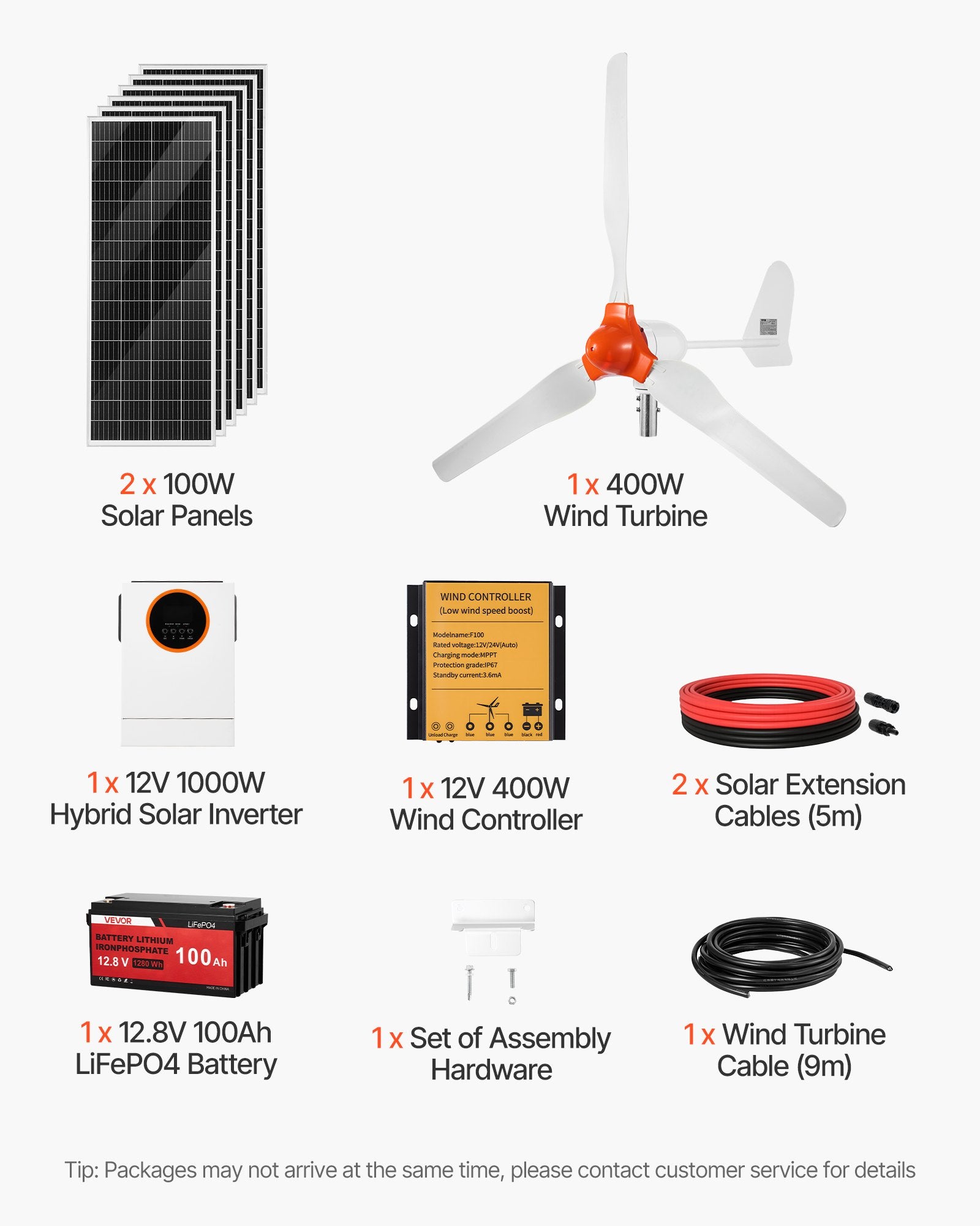 Saulės ir vėjo energijos rinkinys VEVOR 600W, su 100Ah akumuliatoriumi