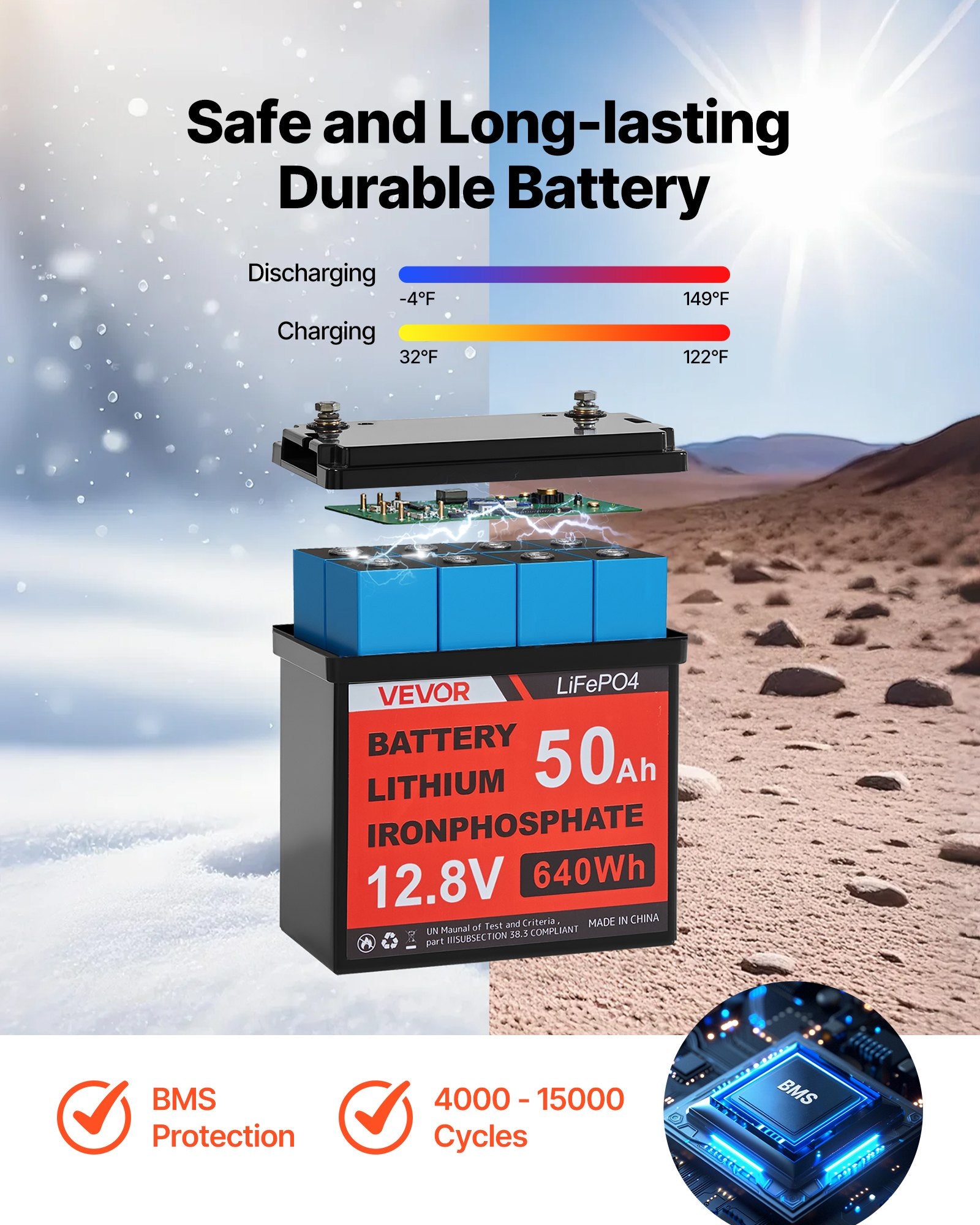 Saulės elektrinės komplektas VEVOR 200W, 12V su 50Ah akumuliatoriumi ir 800W inverteriu