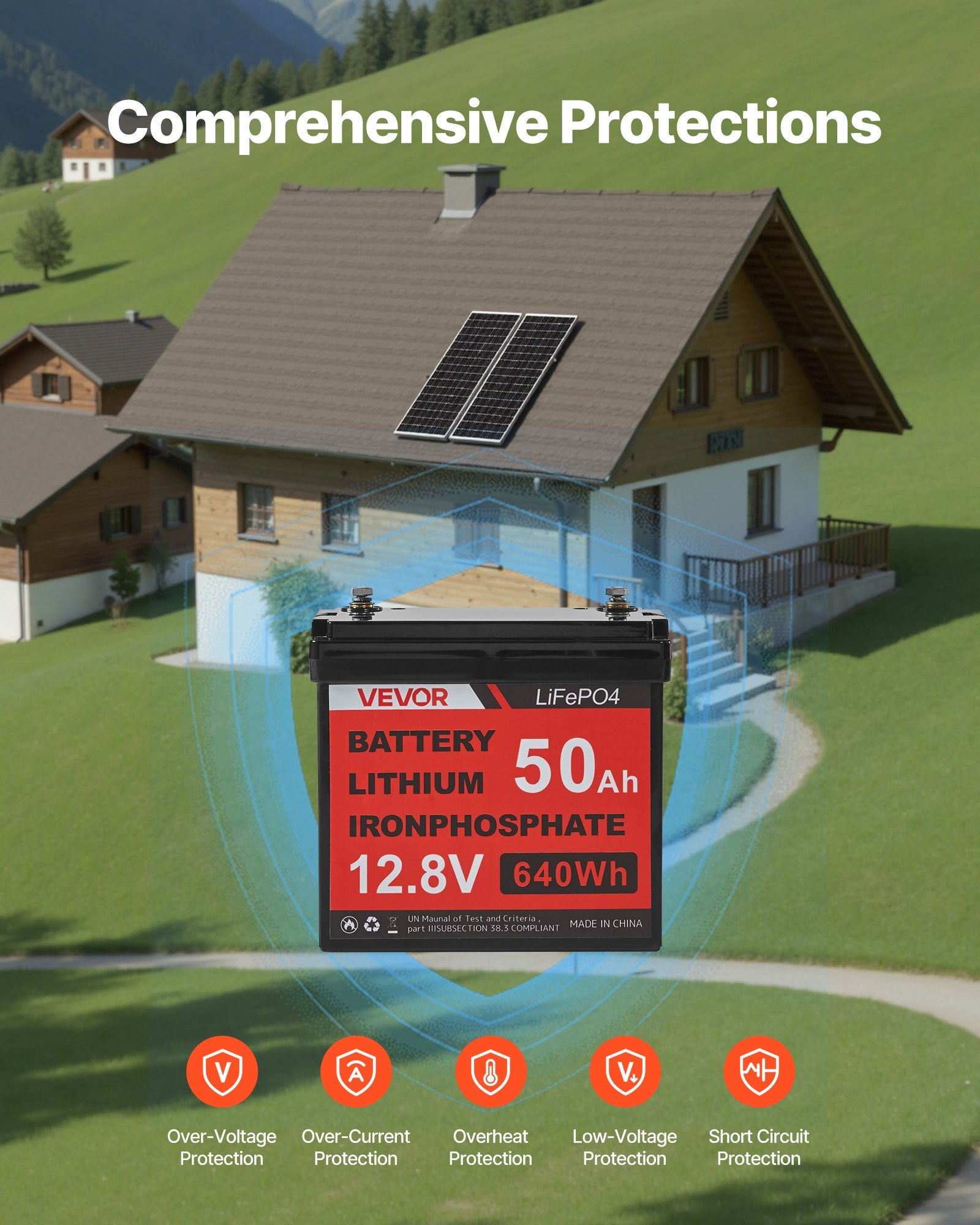 Saulės elektrinės komplektas VEVOR 200W, 12V su 50Ah akumuliatoriumi ir 800W inverteriu