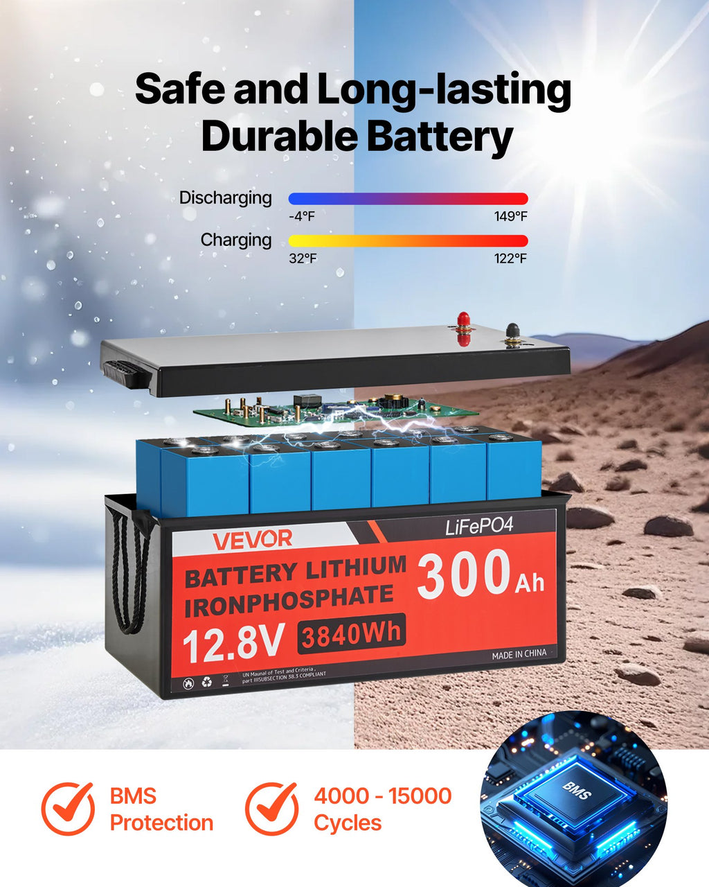 Saulės elektrinės komplektas VEVOR 800W 12V, 300Ah LiFePO₄ akumuliatorius
