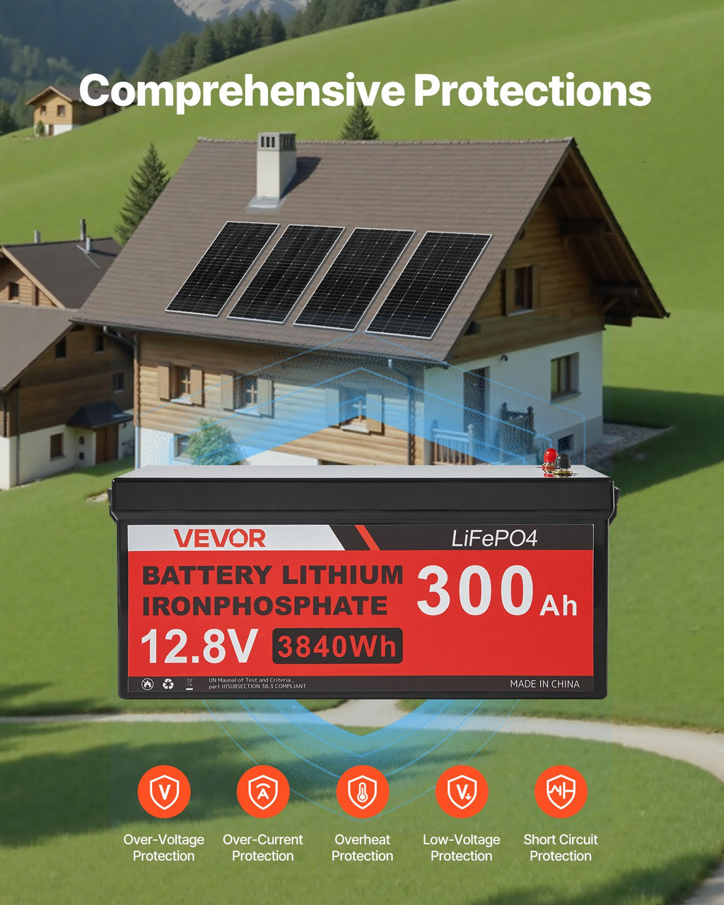 Saulės elektrinės komplektas VEVOR 800W 12V, 300Ah LiFePO₄ akumuliatorius