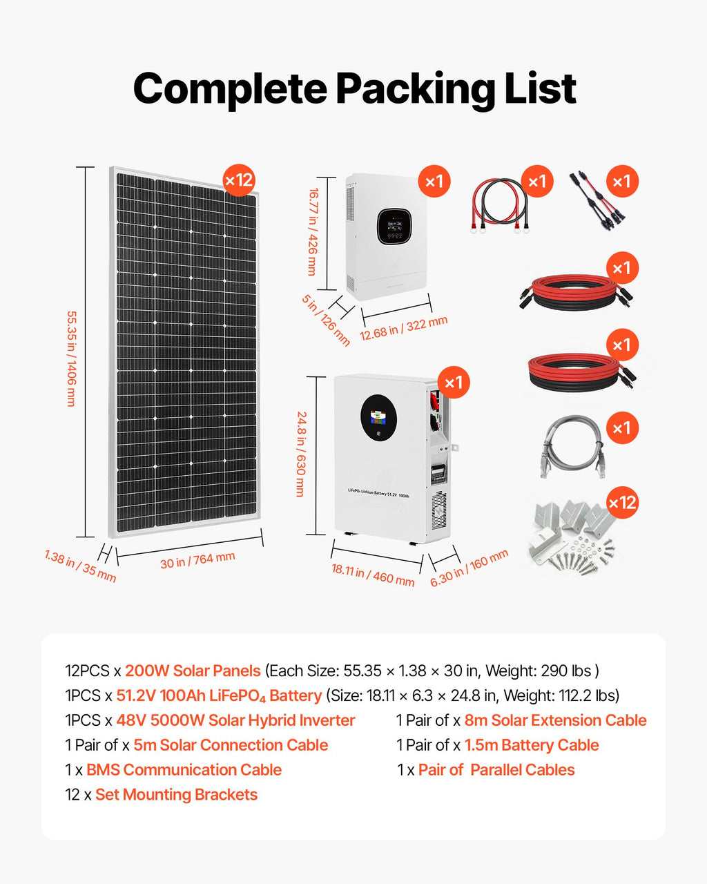 Saulės elektrinės komplektas VEVOR 2400W 48V, su 5000W inverteriu