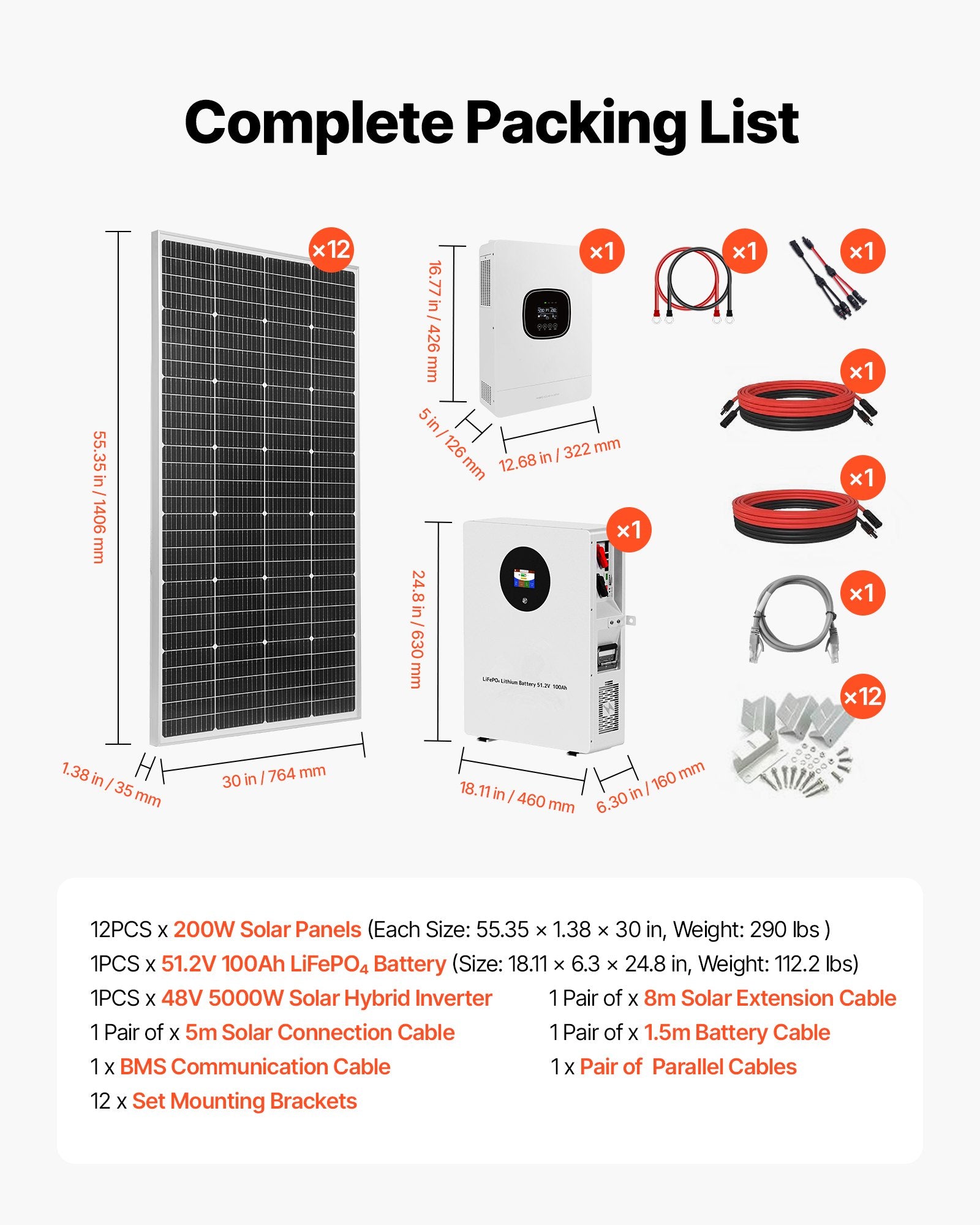 Saulės elektrinės komplektas VEVOR 2400W 48V, su 5000W inverteriu