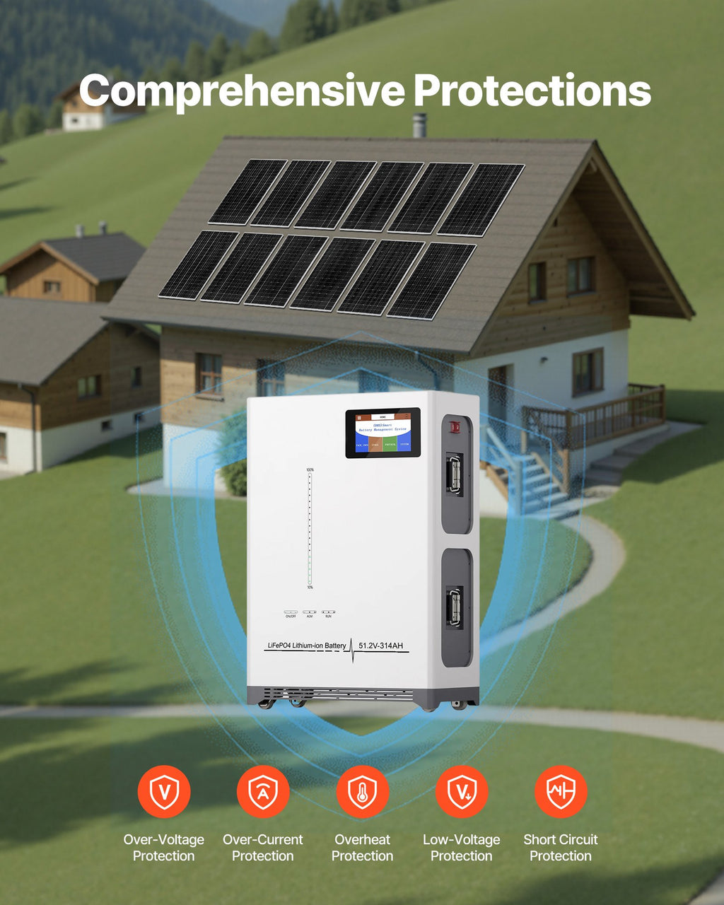 Saulės elektrinės komplektas VEVOR 4800W 48V, su 300Ah LiFePO₄ akumuliatoriumi