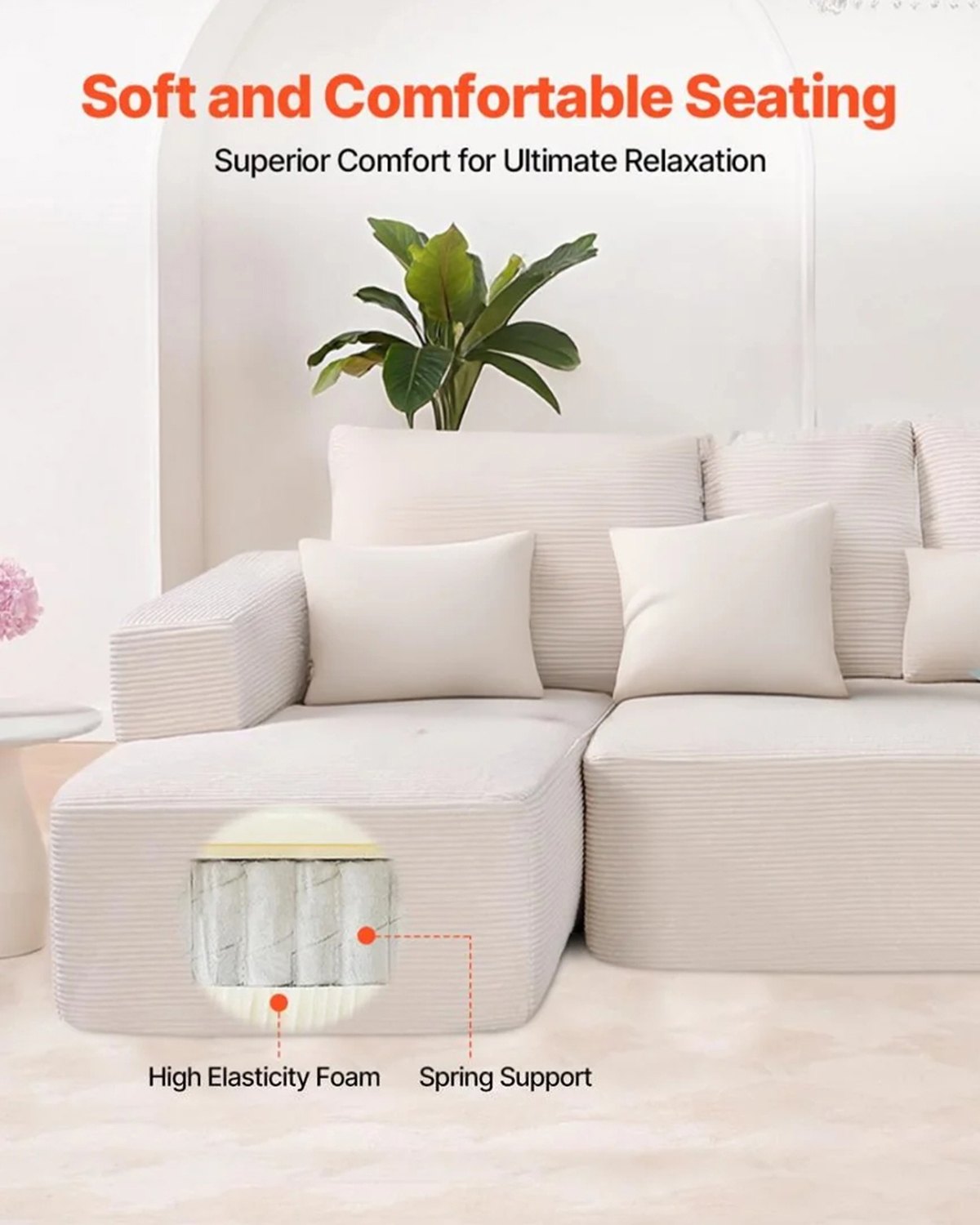 Modulinė kampinė sofa VEVOR 247037#, L formos, smėlio spalvos
