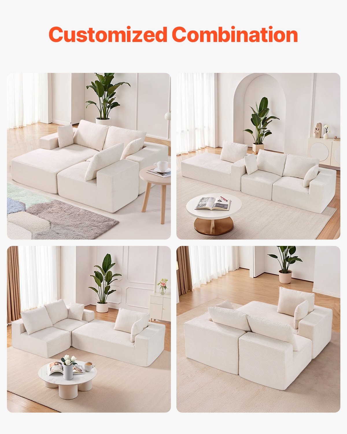Modulinė kampinė sofa VEVOR 247037#, L formos, smėlio spalvos