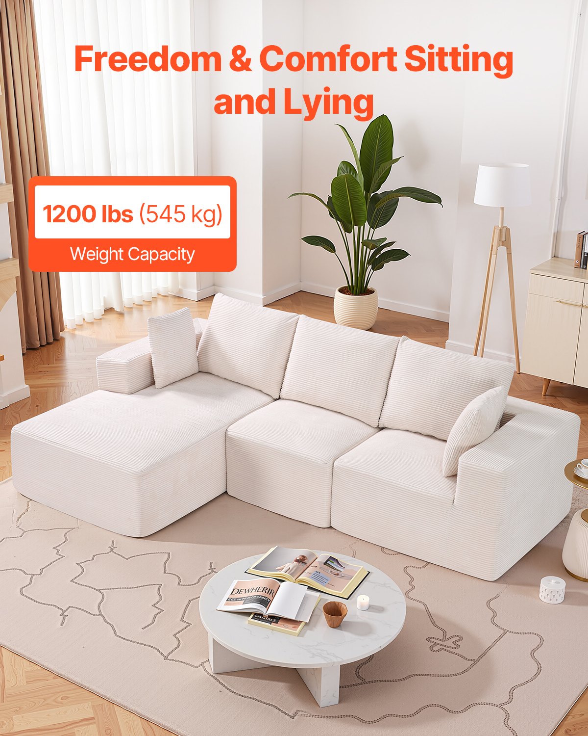 Modulinė kampinė sofa VEVOR 247037#, L formos, smėlio spalvos