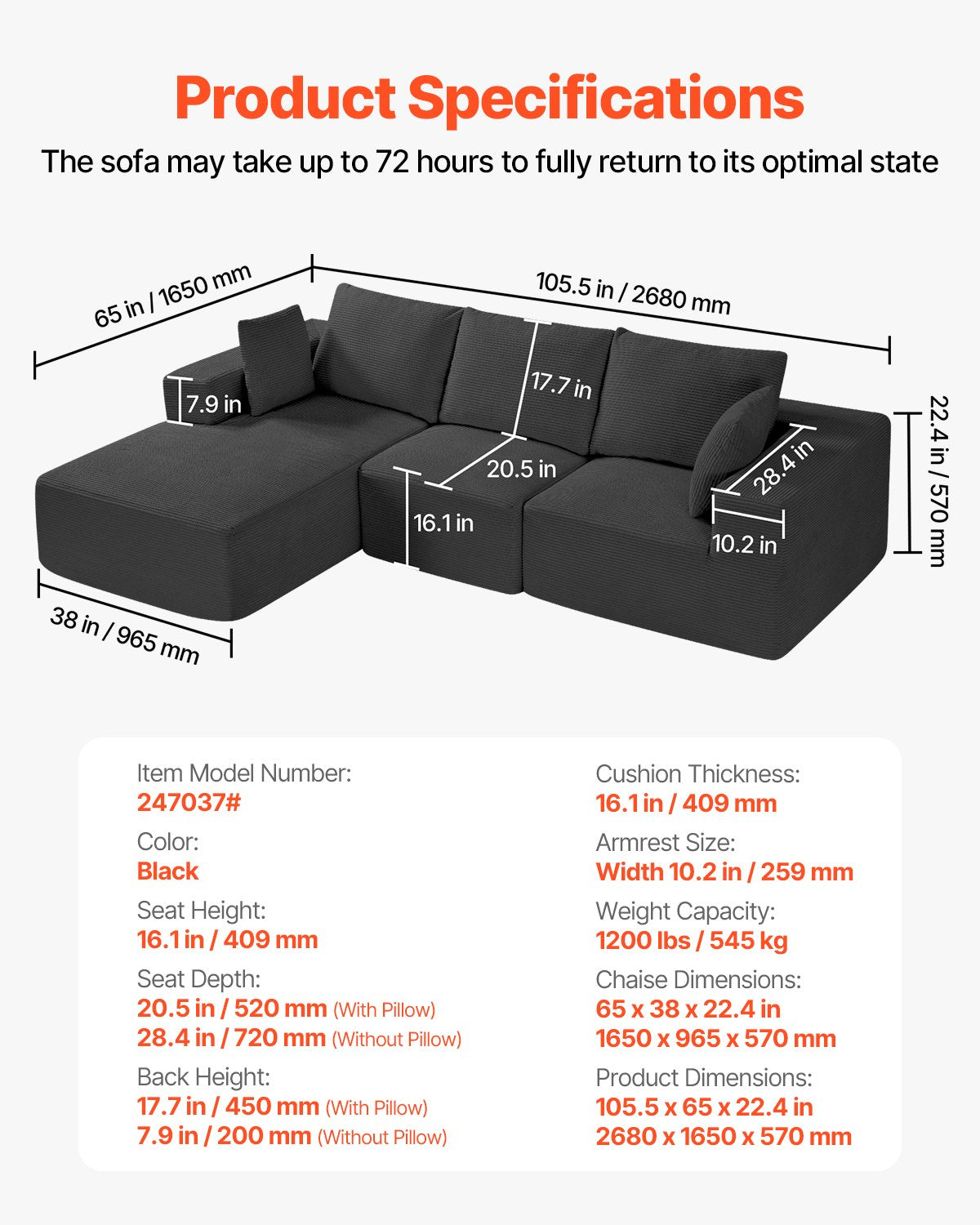 Modulinė kampinė sofa VEVOR 247037#, L formos