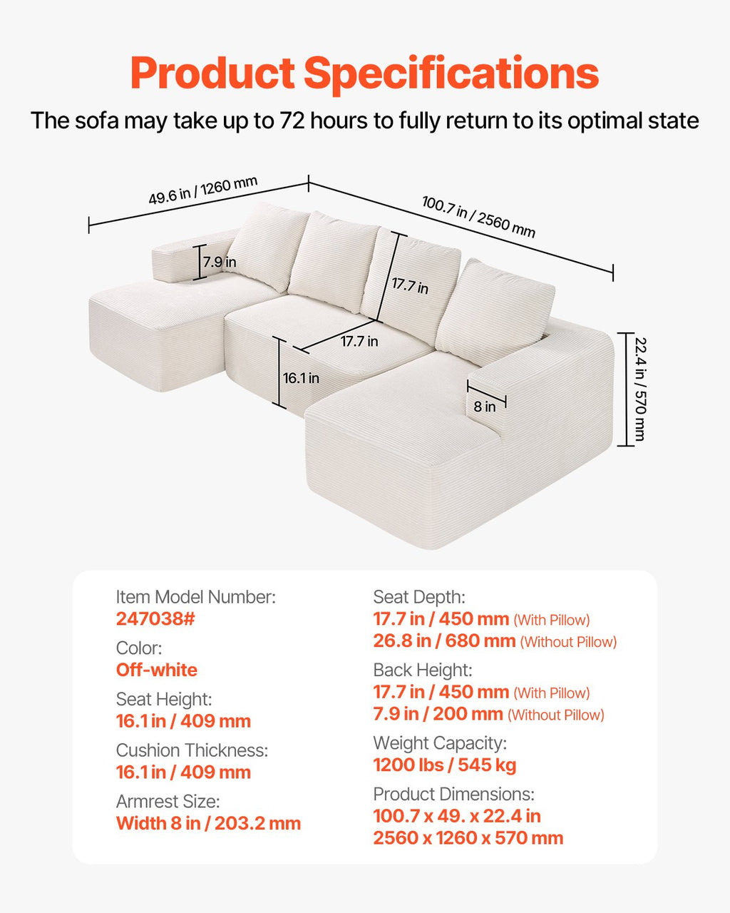Modulinė U formos sofa VEVOR 247038#, su šezlongu