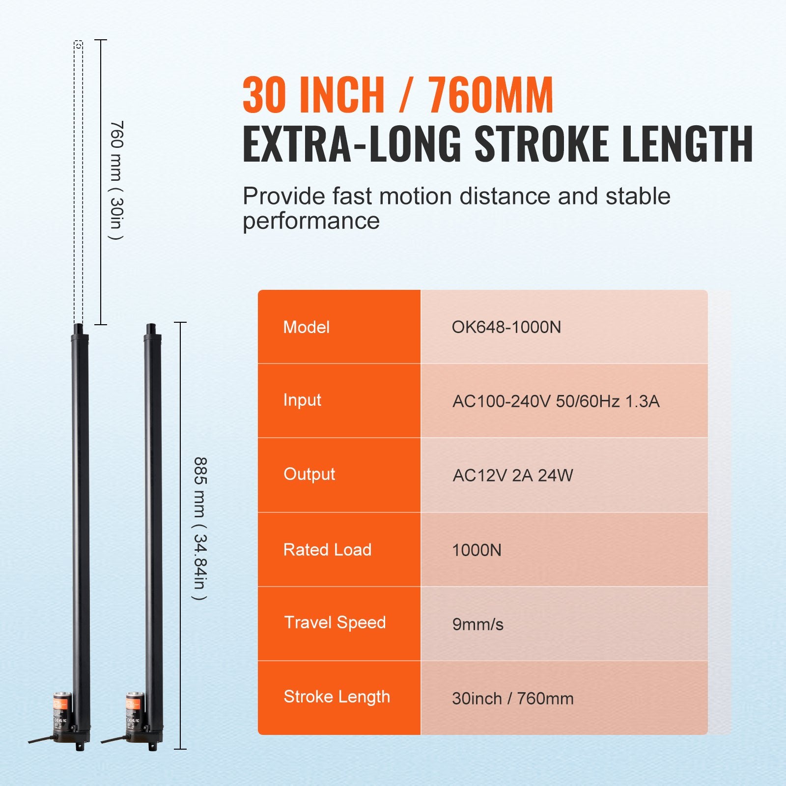 Linijinių pavarų komplektas VEVOR OK648, 760 mm eiga