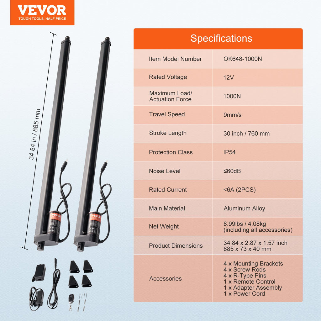 Linijinių pavarų komplektas VEVOR OK648, 760 mm eiga
