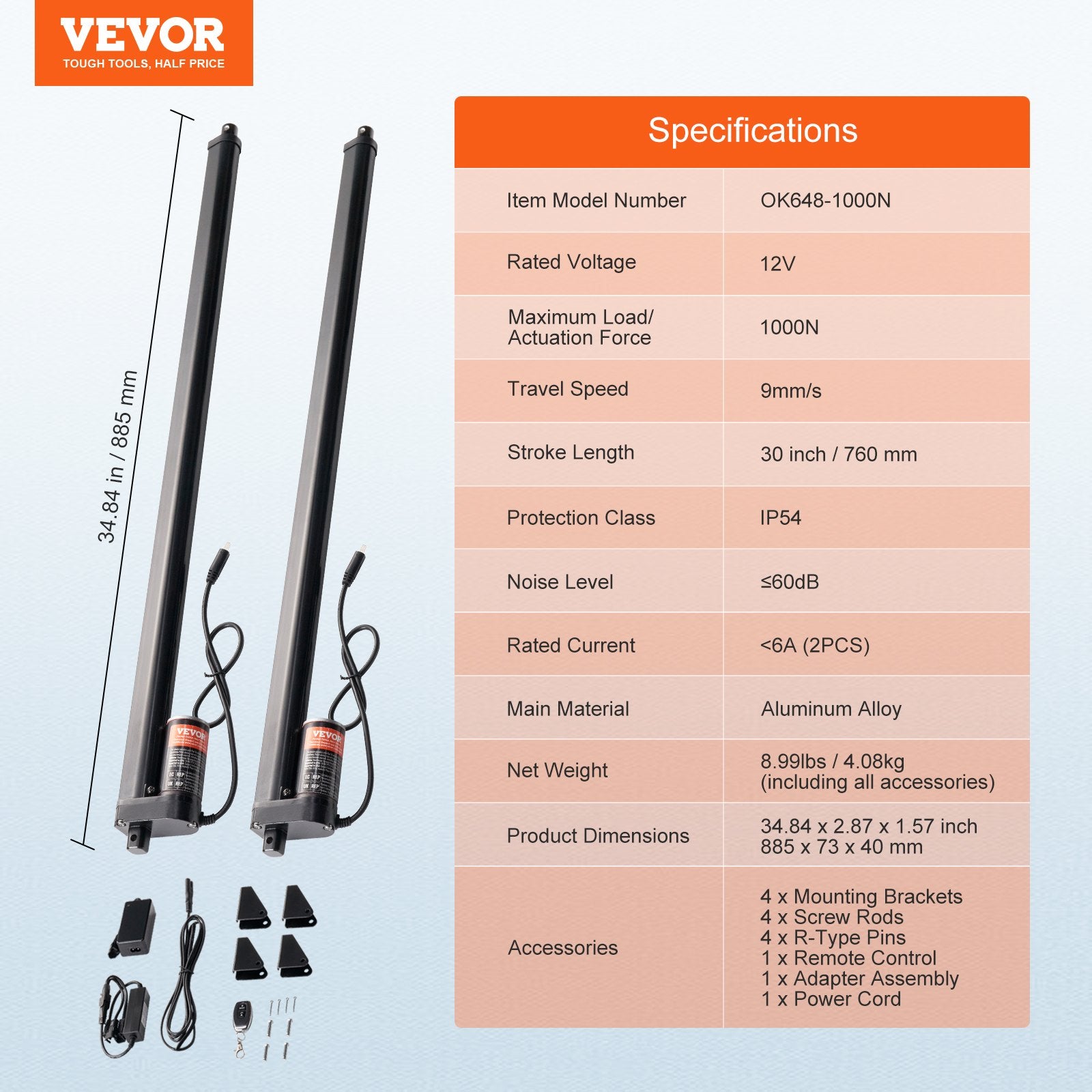 Linijinių pavarų komplektas VEVOR OK648, 760 mm eiga