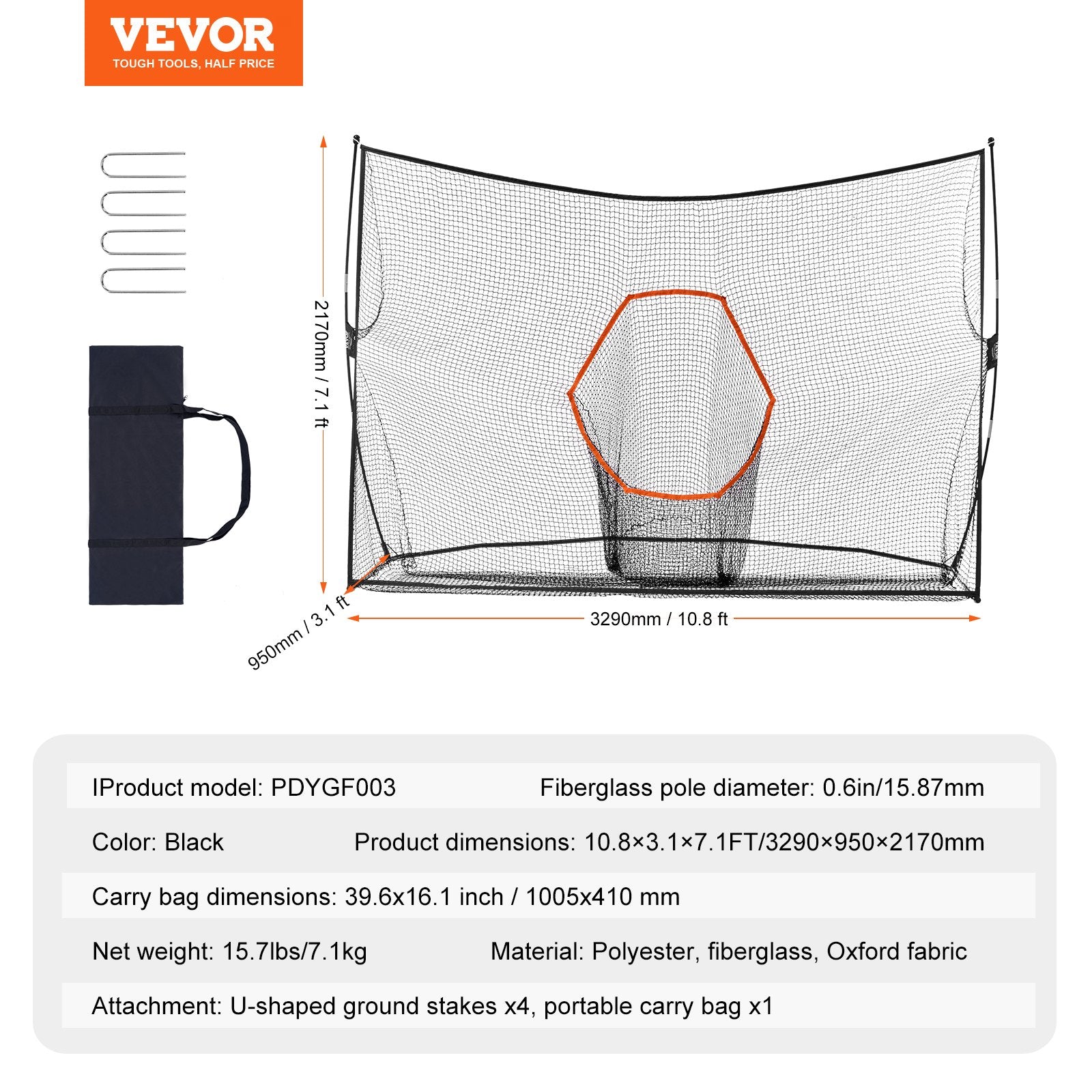 Golfo treniruočių tinklas VEVOR PDYGF003, 3,3 x 2,2 m