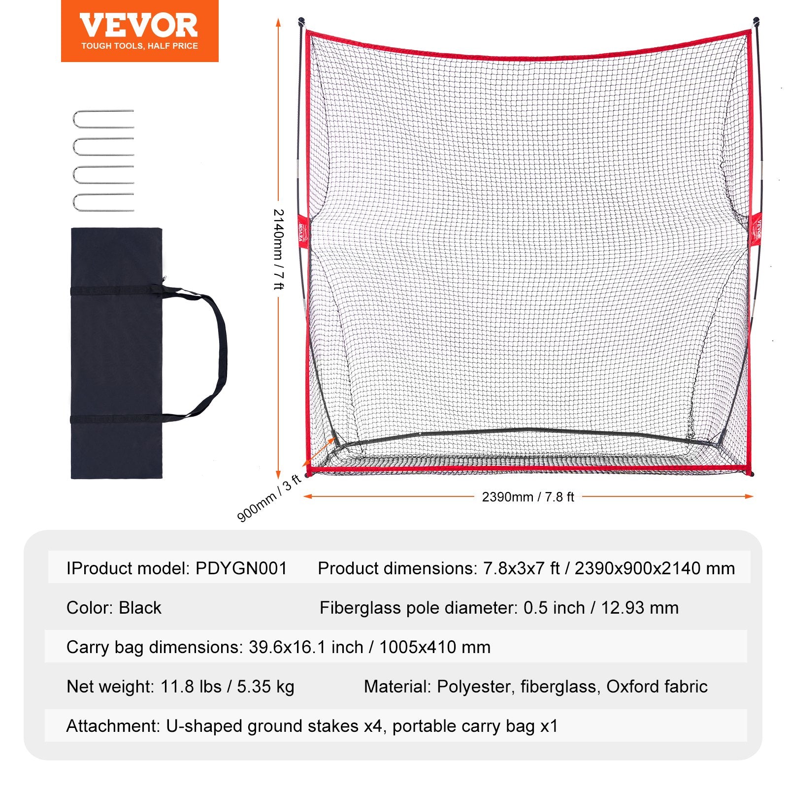 Golfo treniruočių tinklas VEVOR PDYGN001, 2,4 x 2,1 m