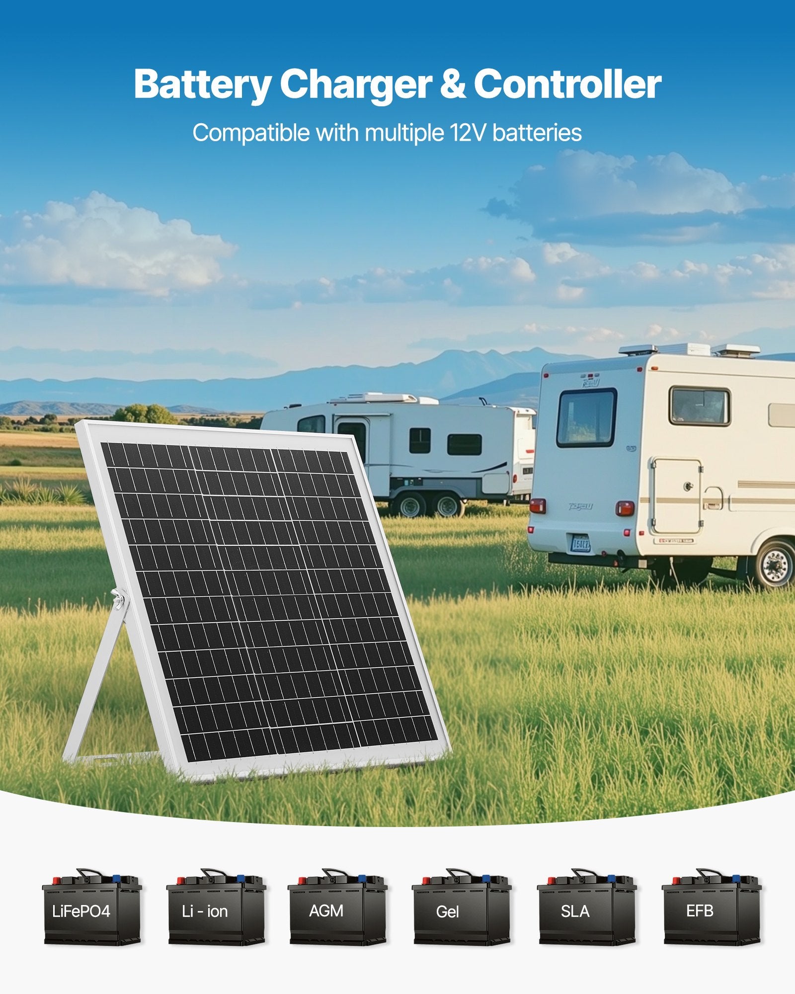 Saulės baterijų įkroviklis VEVOR 20W, 12V