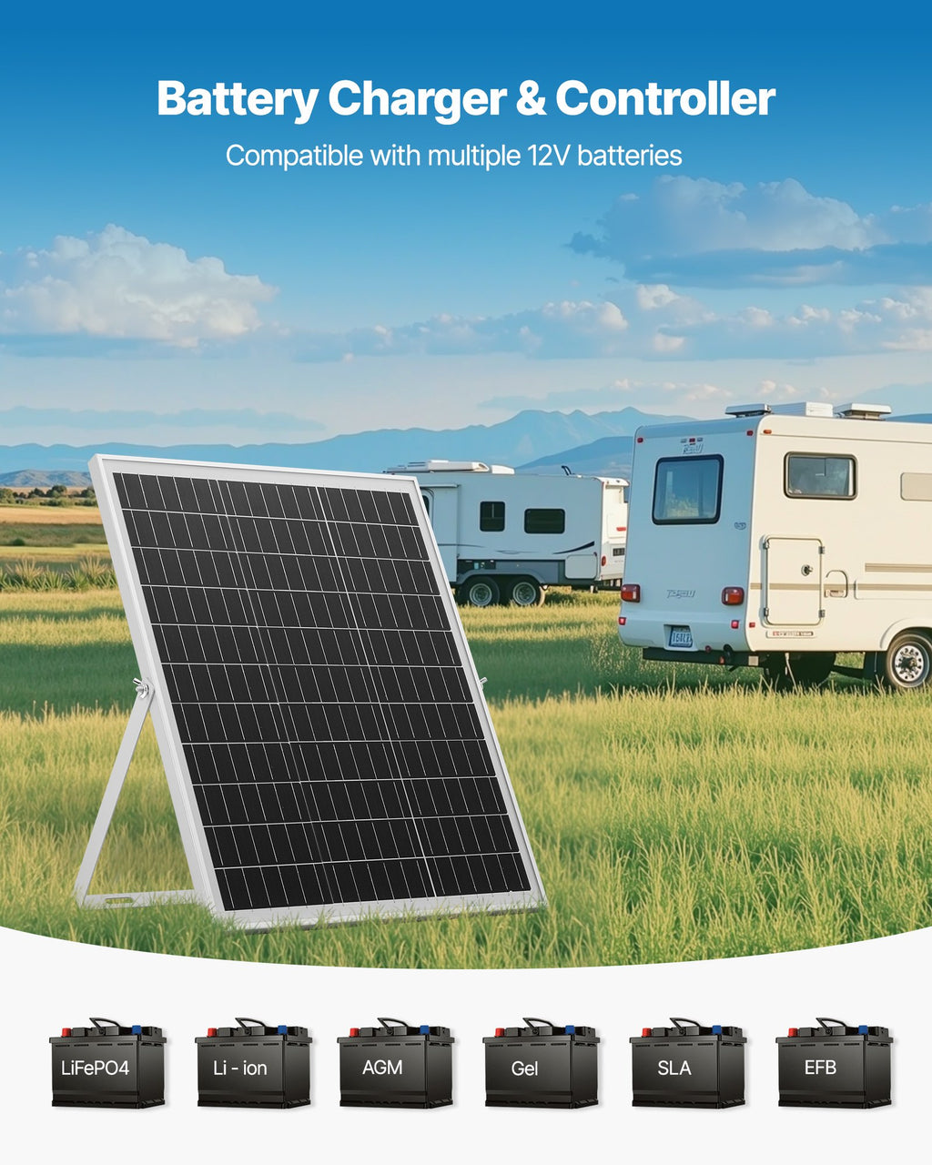 Saulės baterijų įkroviklis VEVOR 25W, 12V su MPPT valdikliu