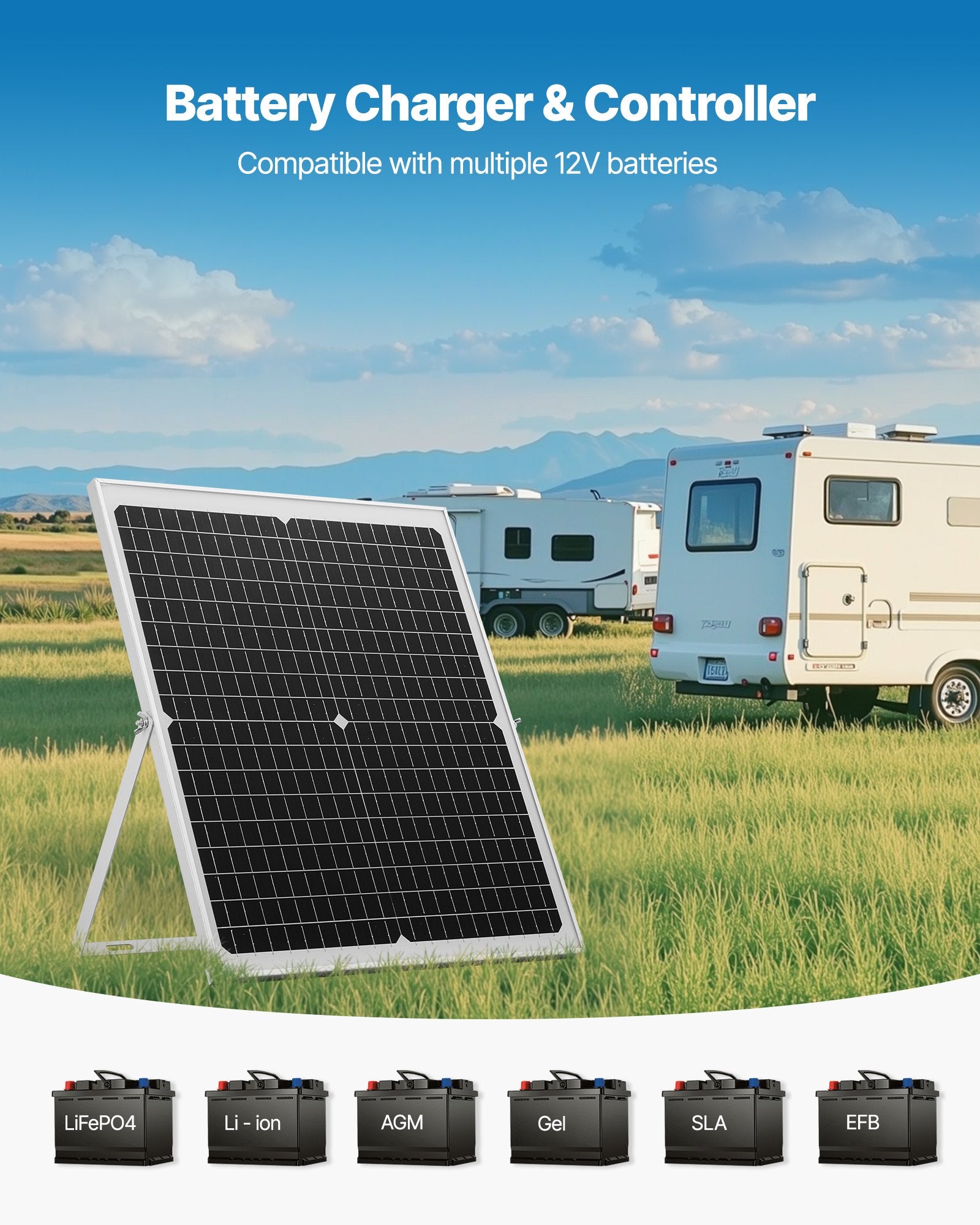 Saulės baterijų įkroviklis VEVOR 30W, 12V