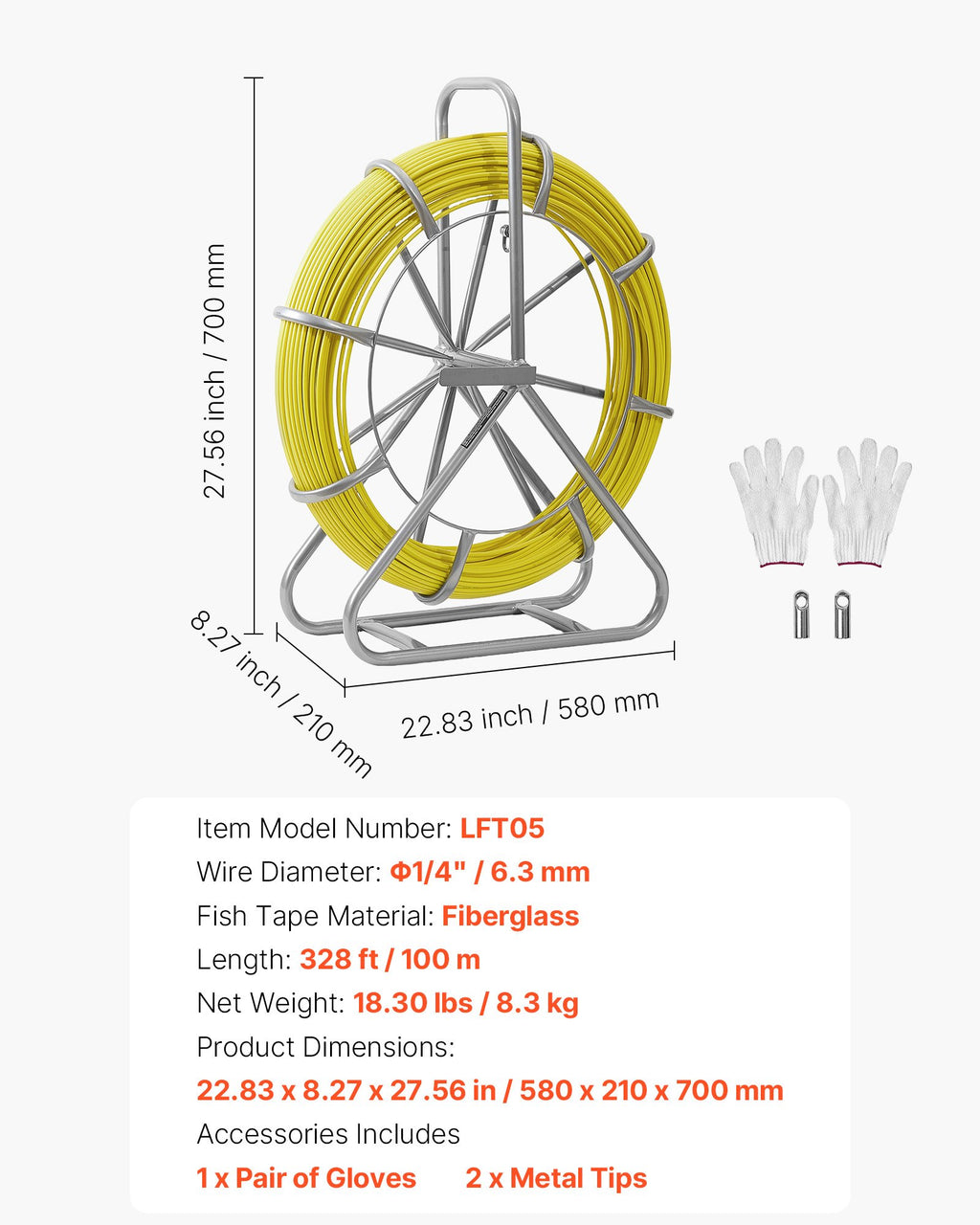 Kabelių tempimo įrankis VEVOR LFT05, 100 m, 6,3 mm