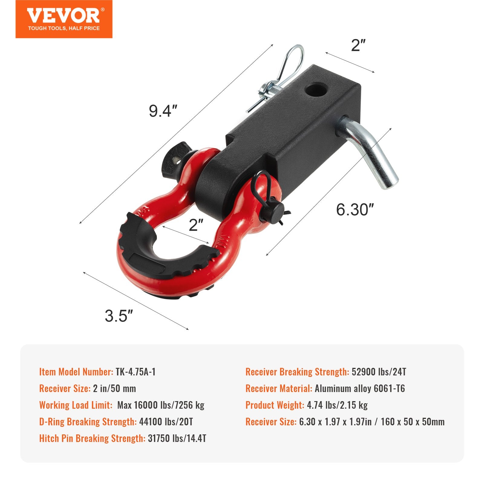 Vilkimo kilpos laikiklis VEVOR TK-4.75A-1, 24 t trūkimo jėga