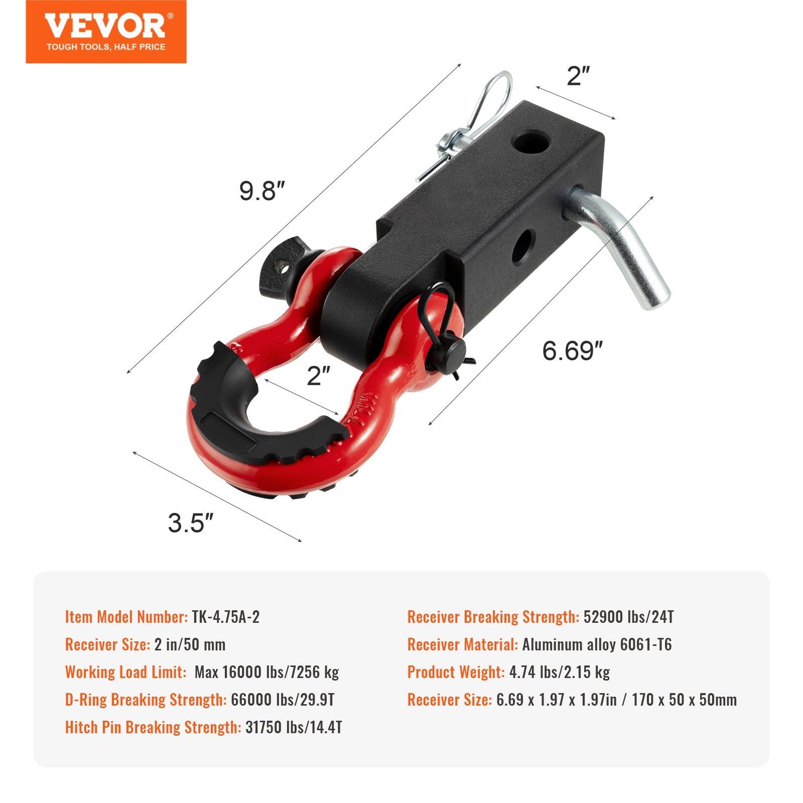 Vilkimo kablys su kilpa VEVOR TK-4.75A-2, 29,9 t trūkimo jėga