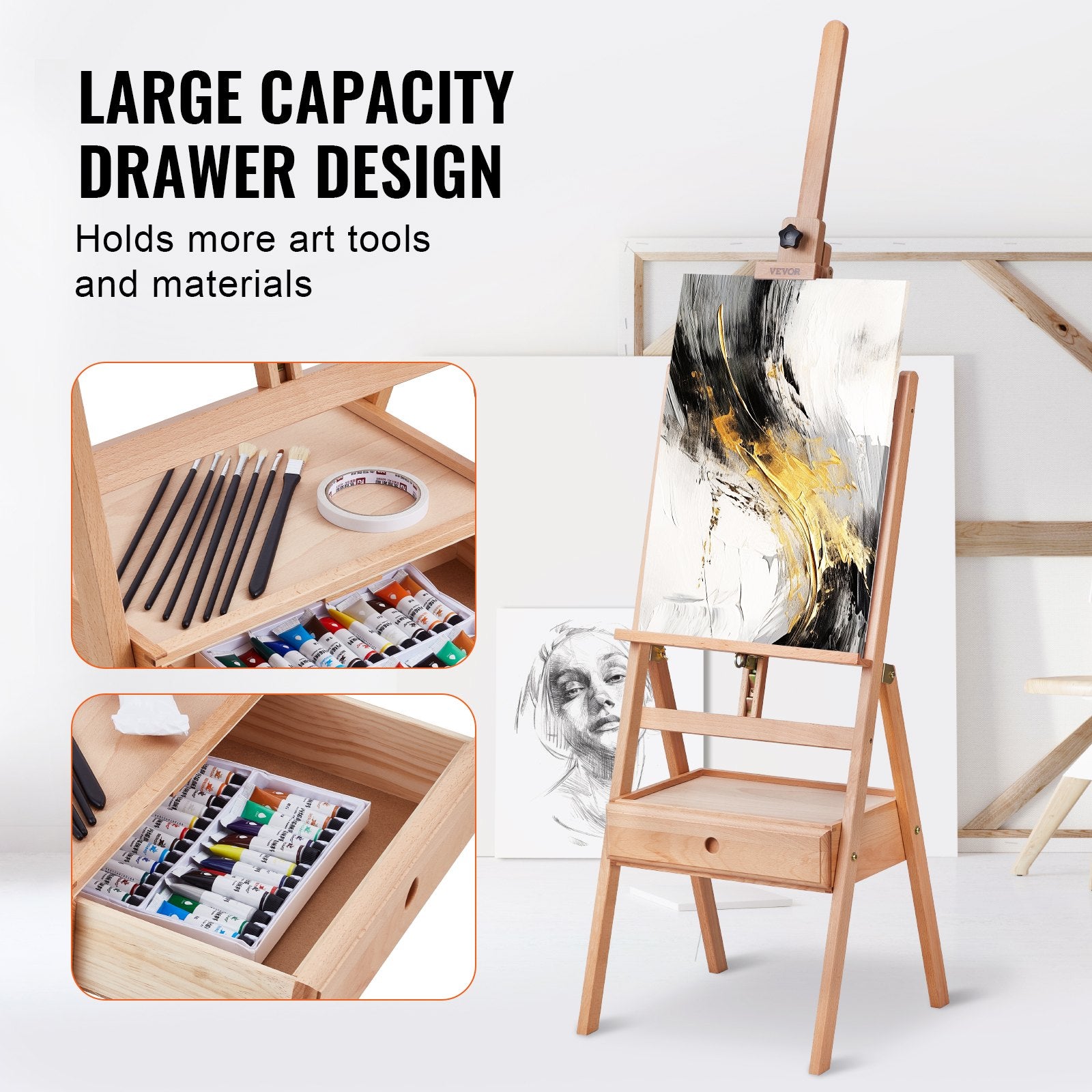H formos studijinis molbertas VEVOR HJ-2A, drobėms iki 92 cm